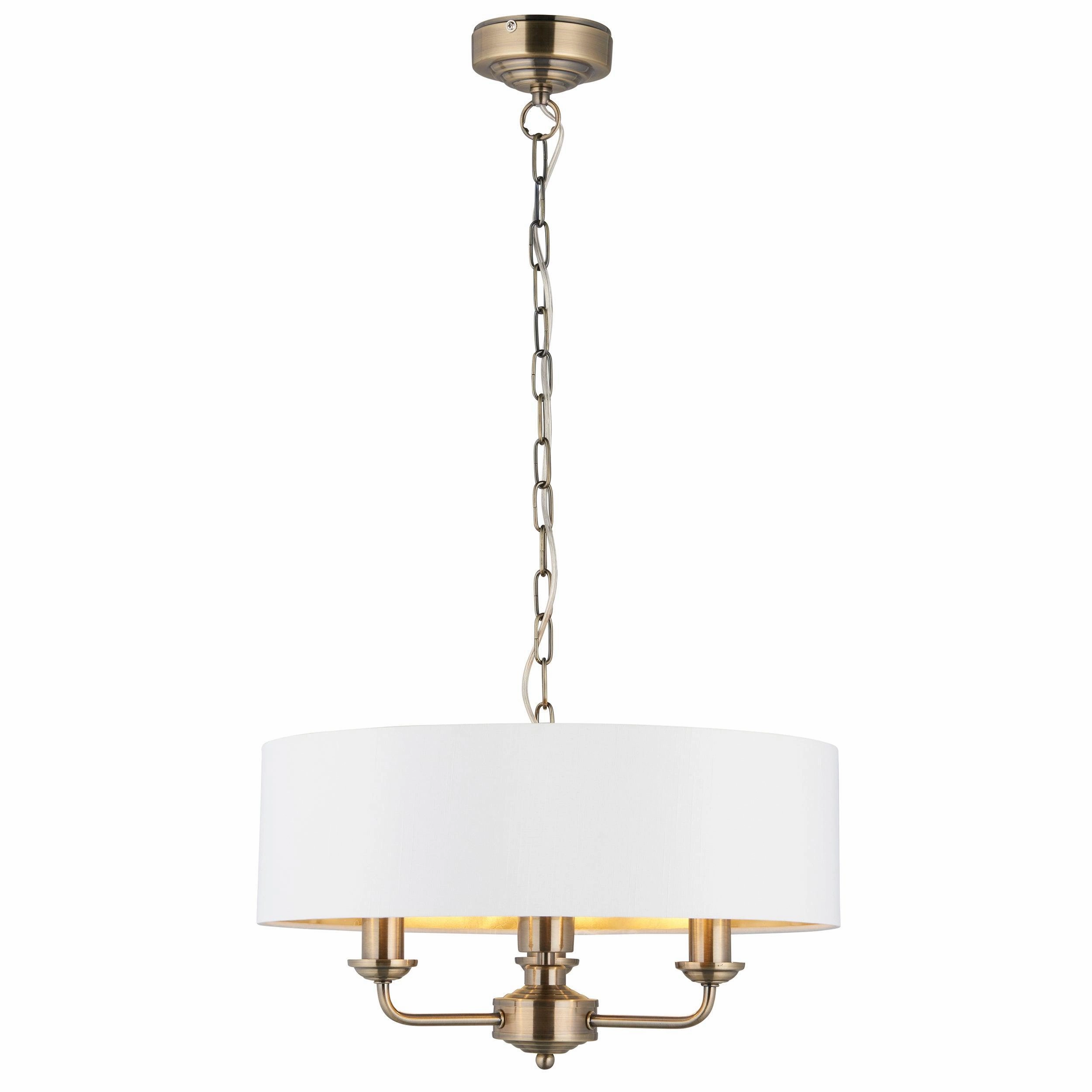 Endon Highclere Antique Brass 3 Light Pendant - White Shade - Open Box