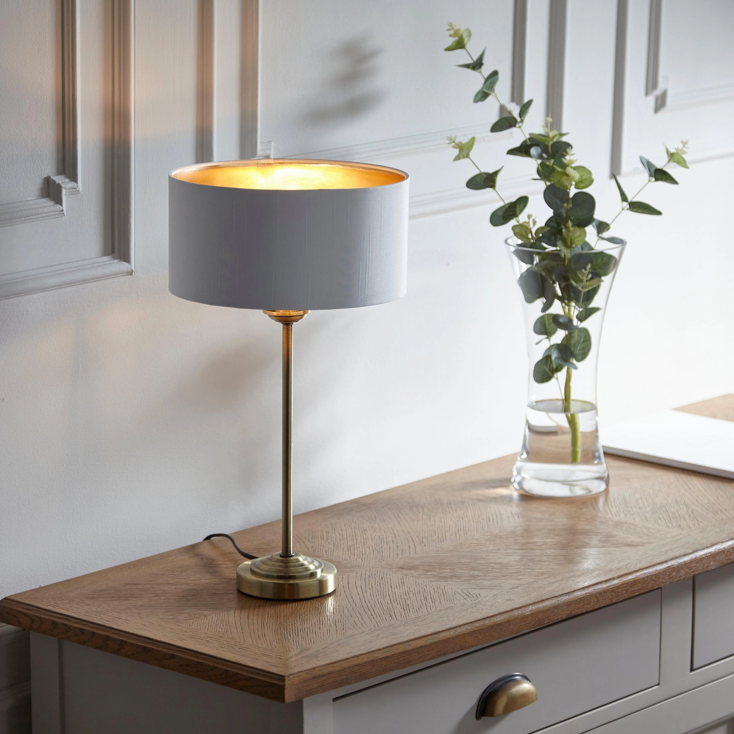 Endon Highclere Antique Brass Table Lamp - White Shade