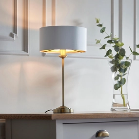 Endon Highclere Antique Brass Table Lamp - White Shade energy-saving LED light