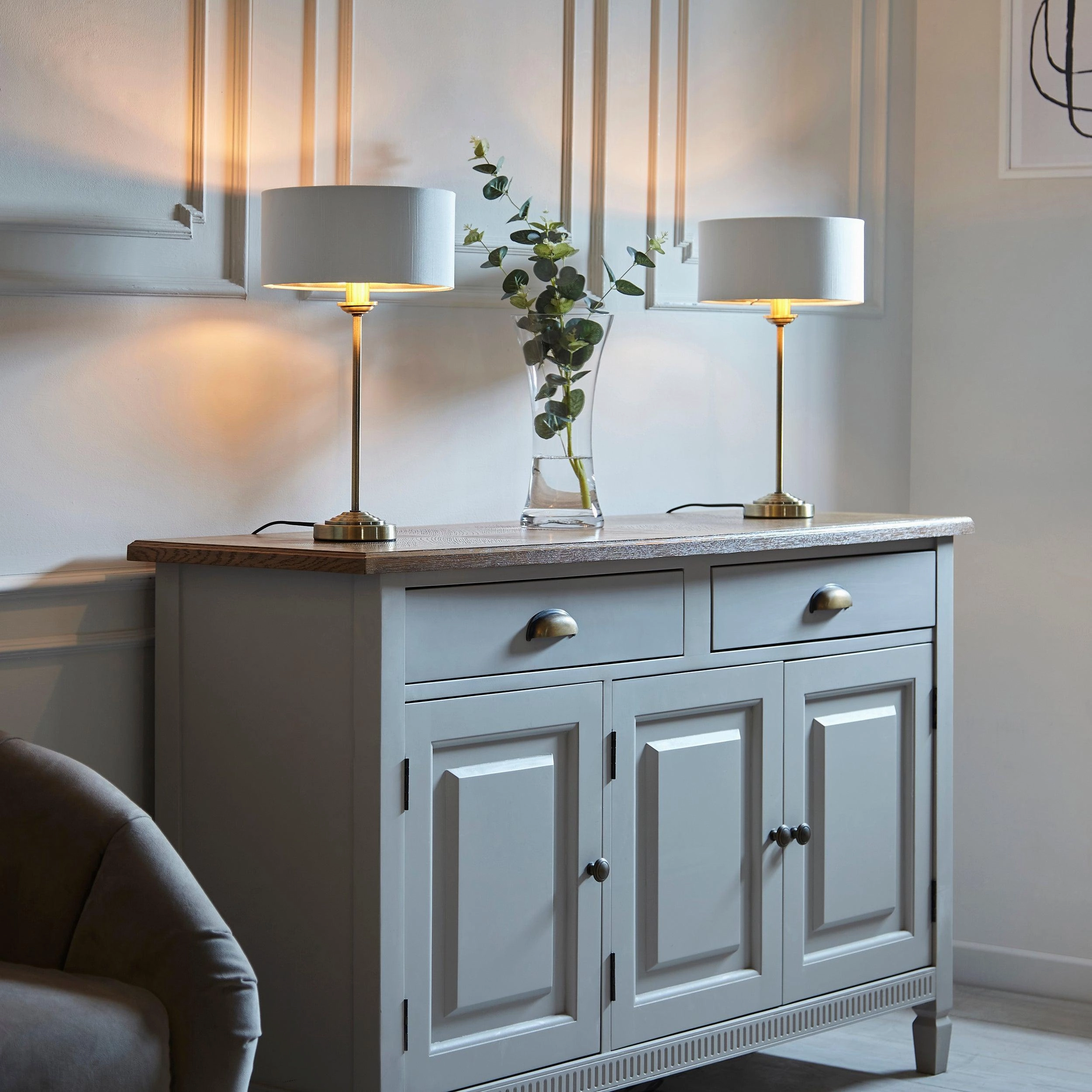 Endon Highclere Antique Brass Table Lamp - White Shade