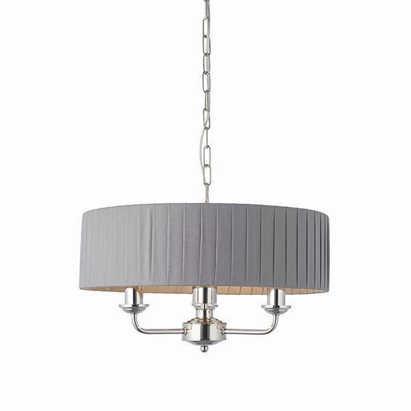 Endon Highclere Bright Nickel 3 Light Pendant - Charcoal Pleated Shade ambient ceiling fixture