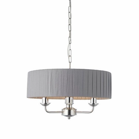 Endon Highclere Bright Nickel 3 Light Pendant - Charcoal Pleated Shade ambient ceiling fixture