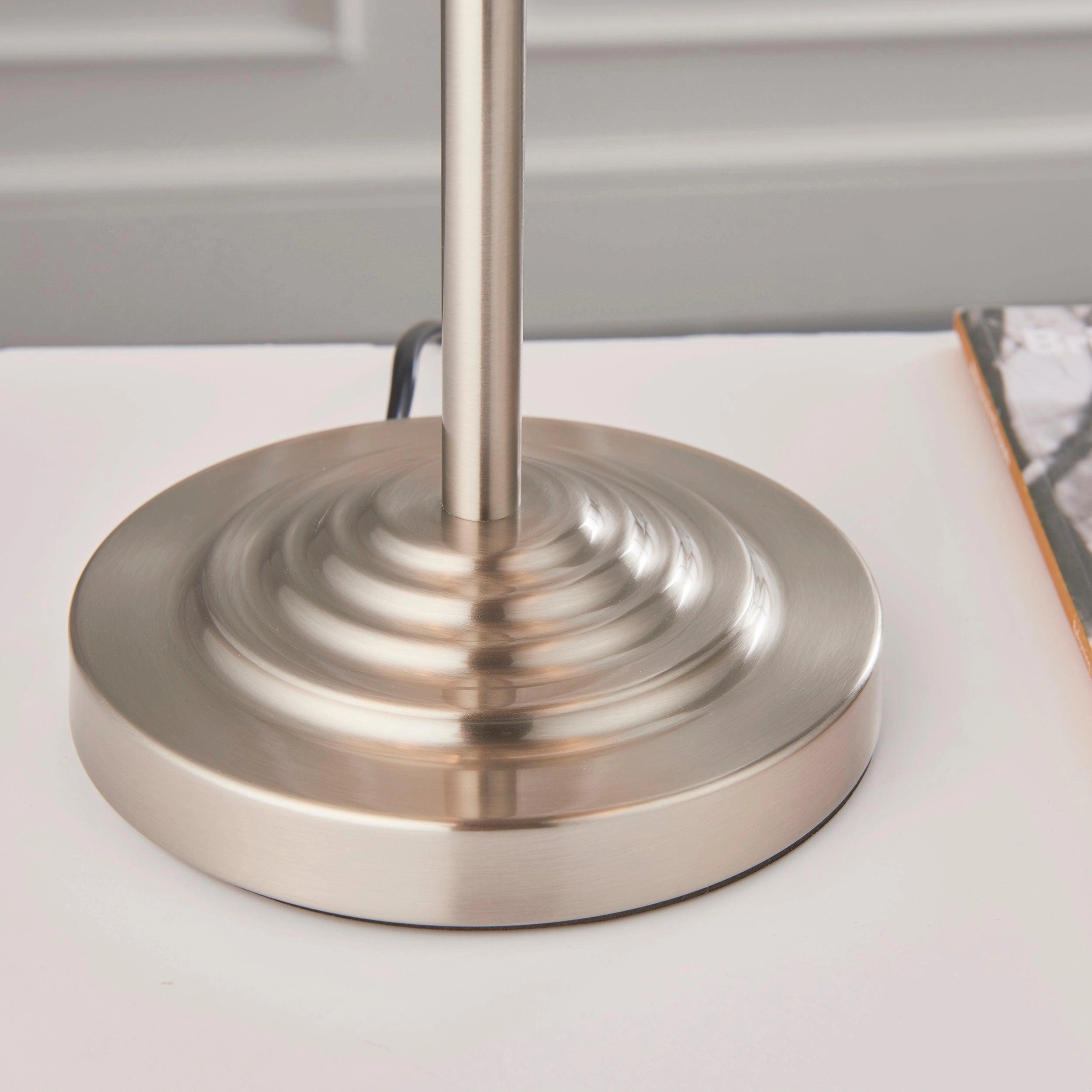 Endon Highclere Brushed Chrome 3 Light Table Lamp - Linen Shade
