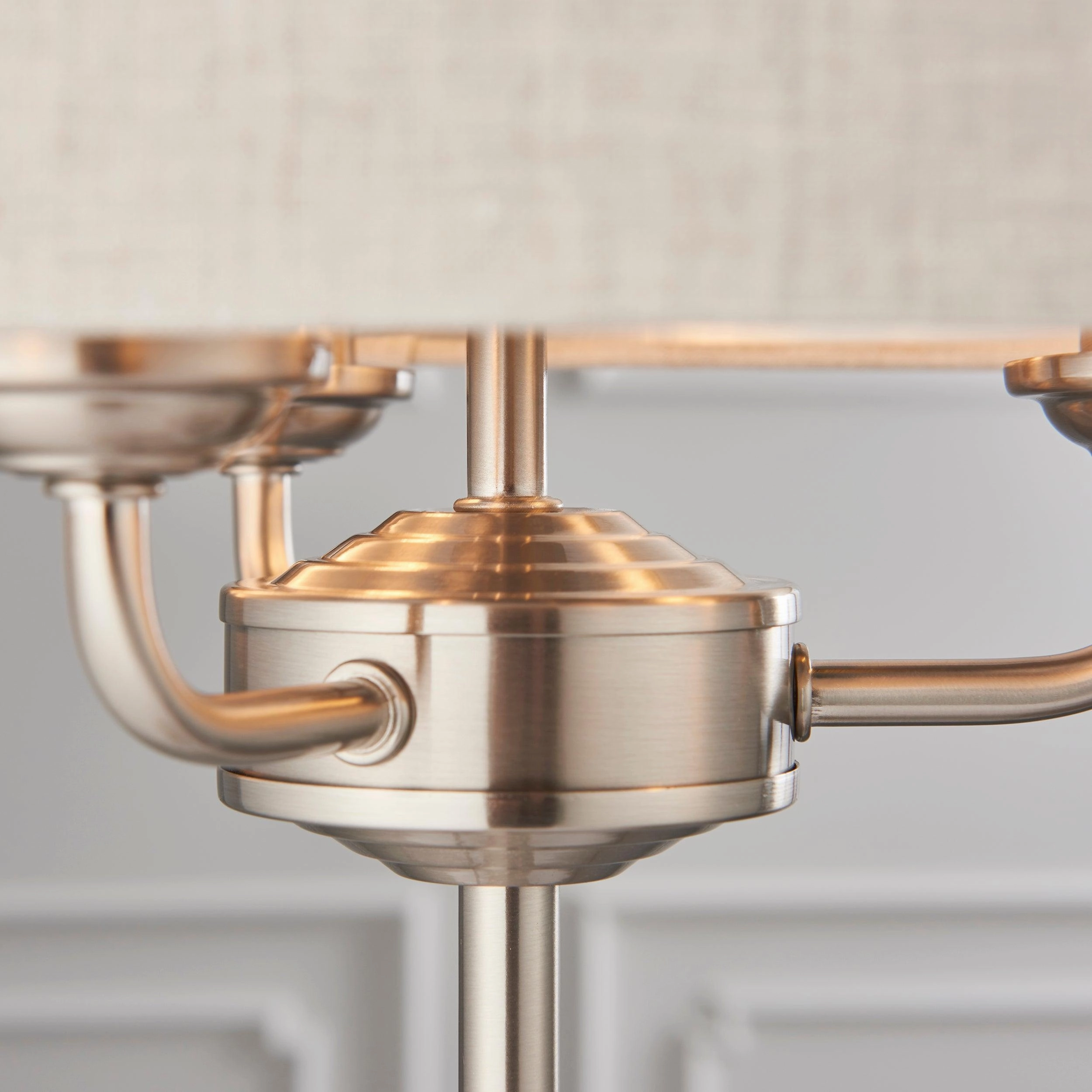 Endon Highclere Brushed Chrome 3 Light Table Lamp - Linen Shade