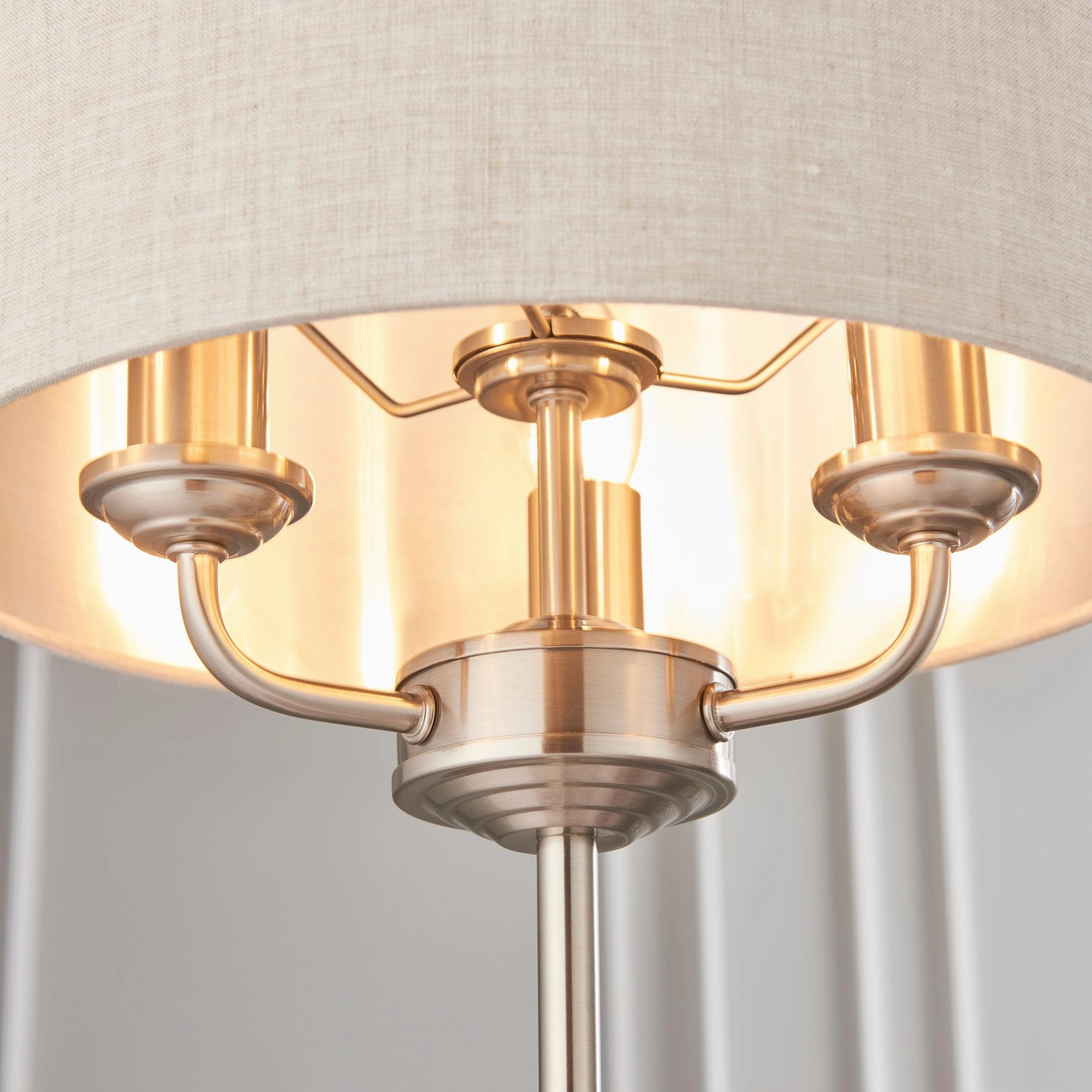 Endon Highclere Brushed Chrome 3 Light Table Lamp - Linen Shade