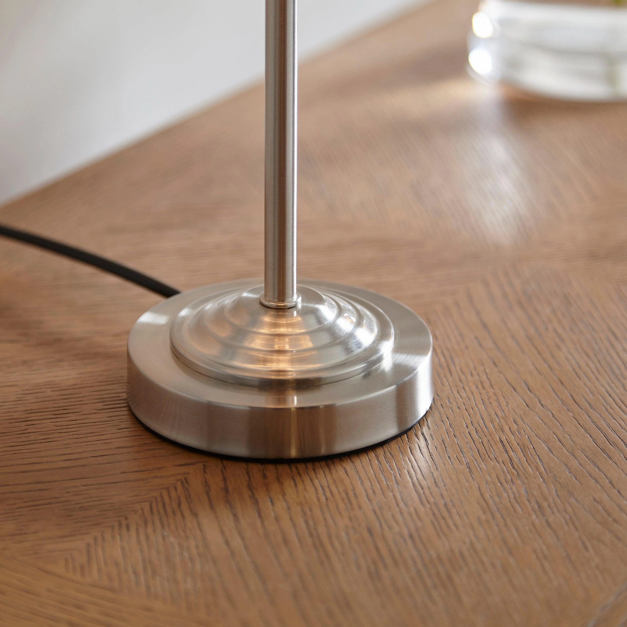 Endon Highclere Brushed Chrome Table Lamp - Linen Shade - Open Box