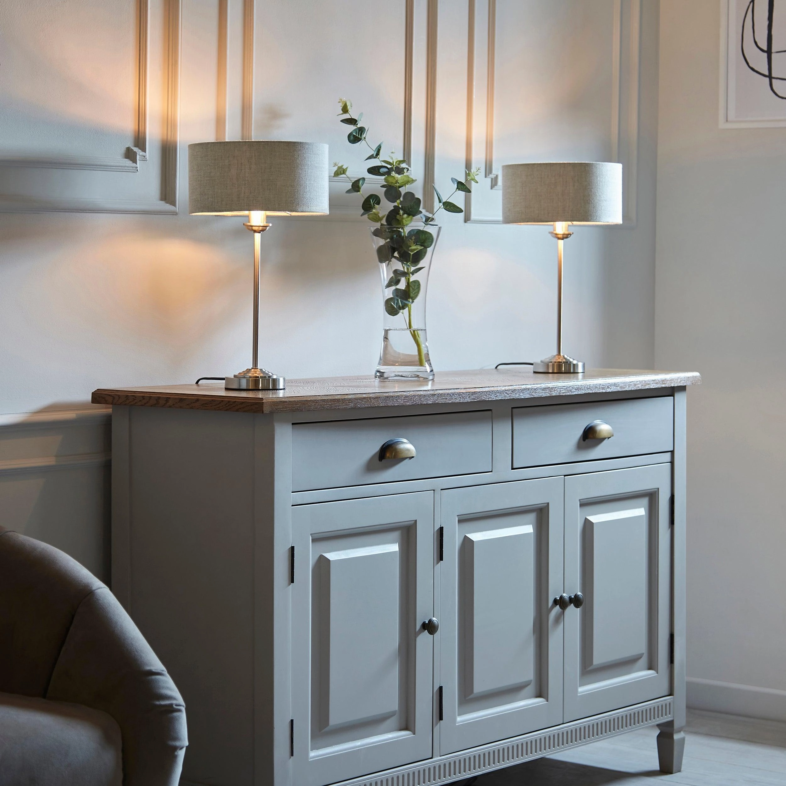 Endon Highclere Brushed Chrome Table Lamp - Linen Shade - Open Box