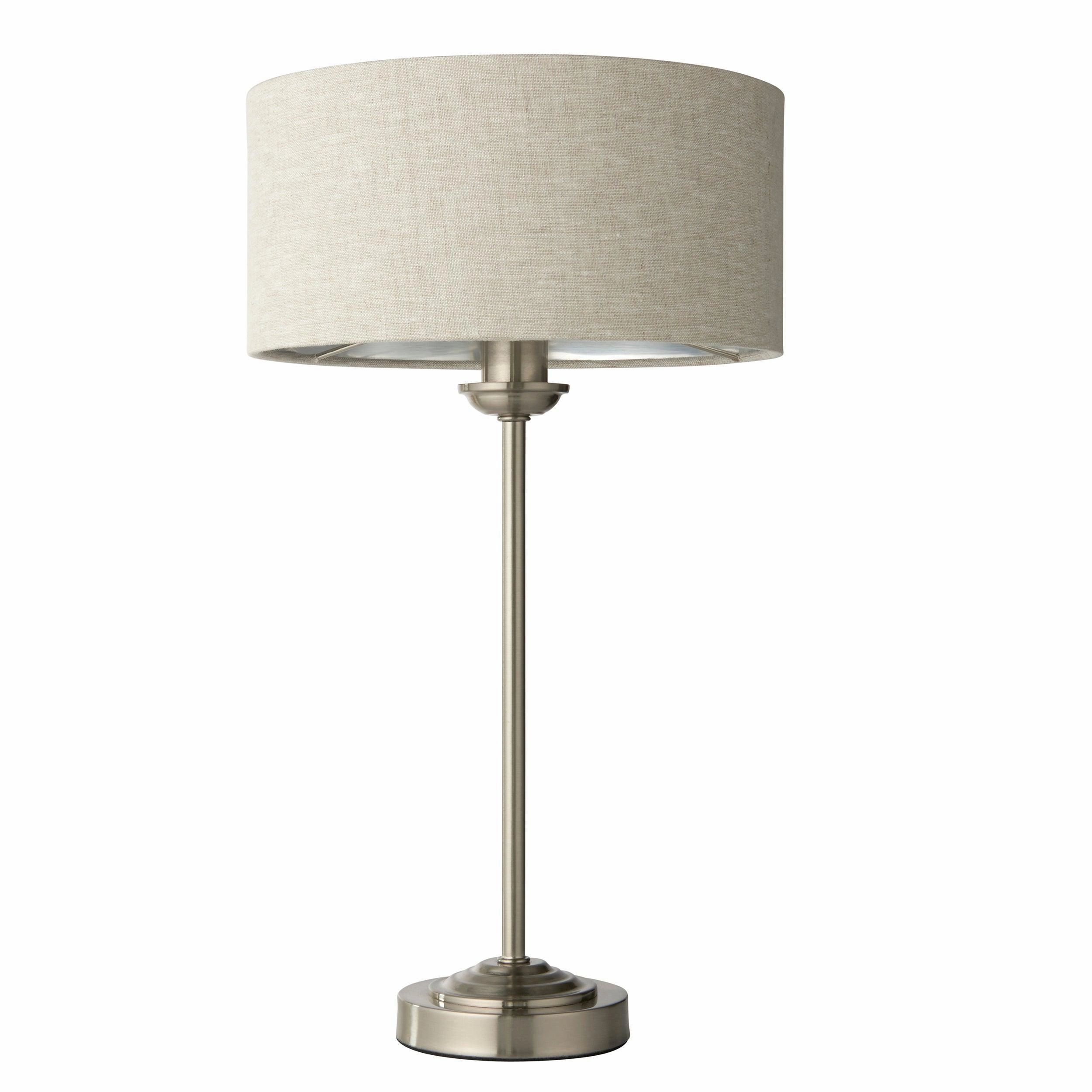Endon Highclere Brushed Chrome Table Lamp - Linen Shade - Open Box