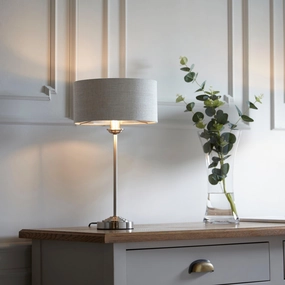 Endon Highclere Brushed Chrome Table Lamp - Linen Shade - Open Box energy-saving LED light