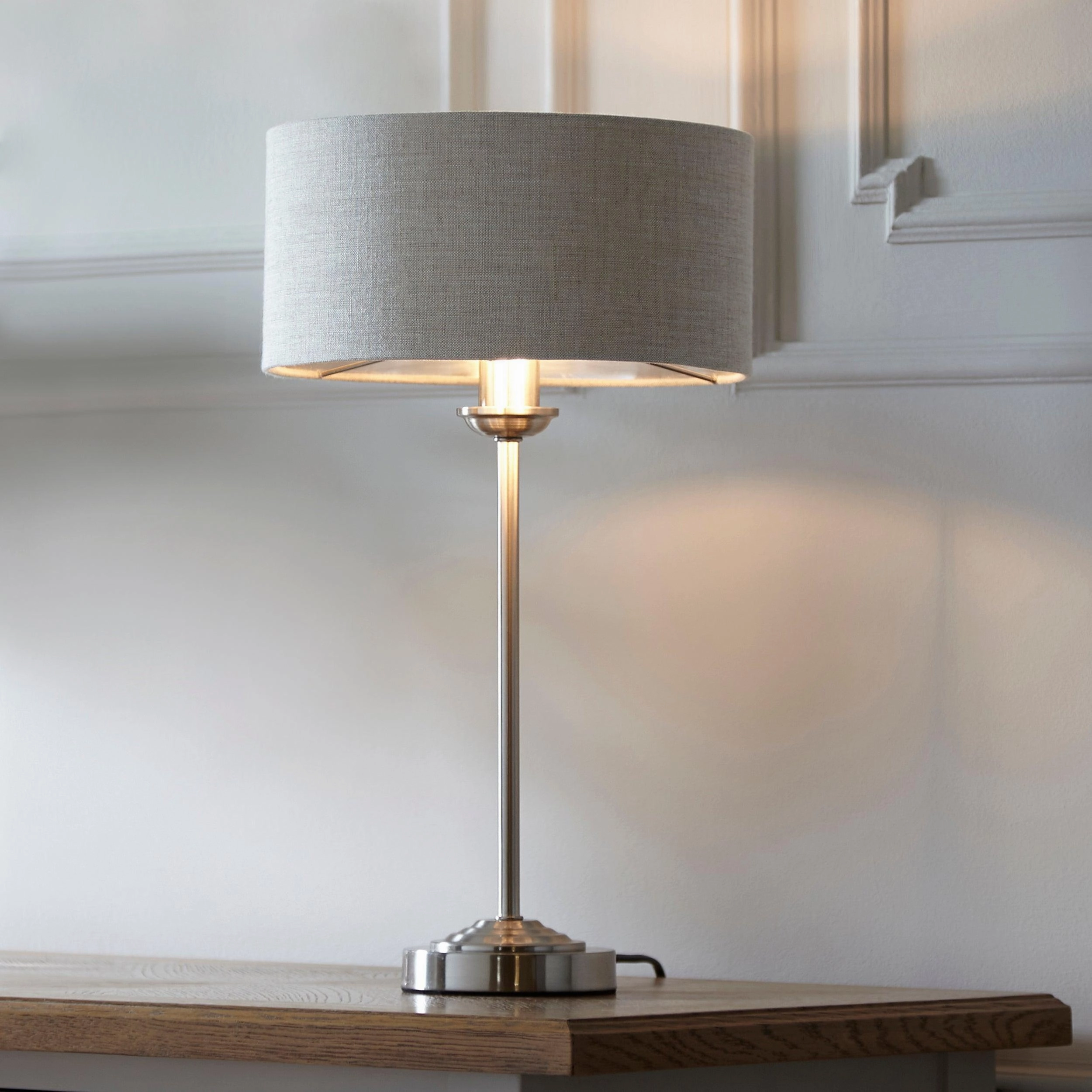 Endon Highclere Brushed Chrome Table Lamp - Linen Shade - Open Box