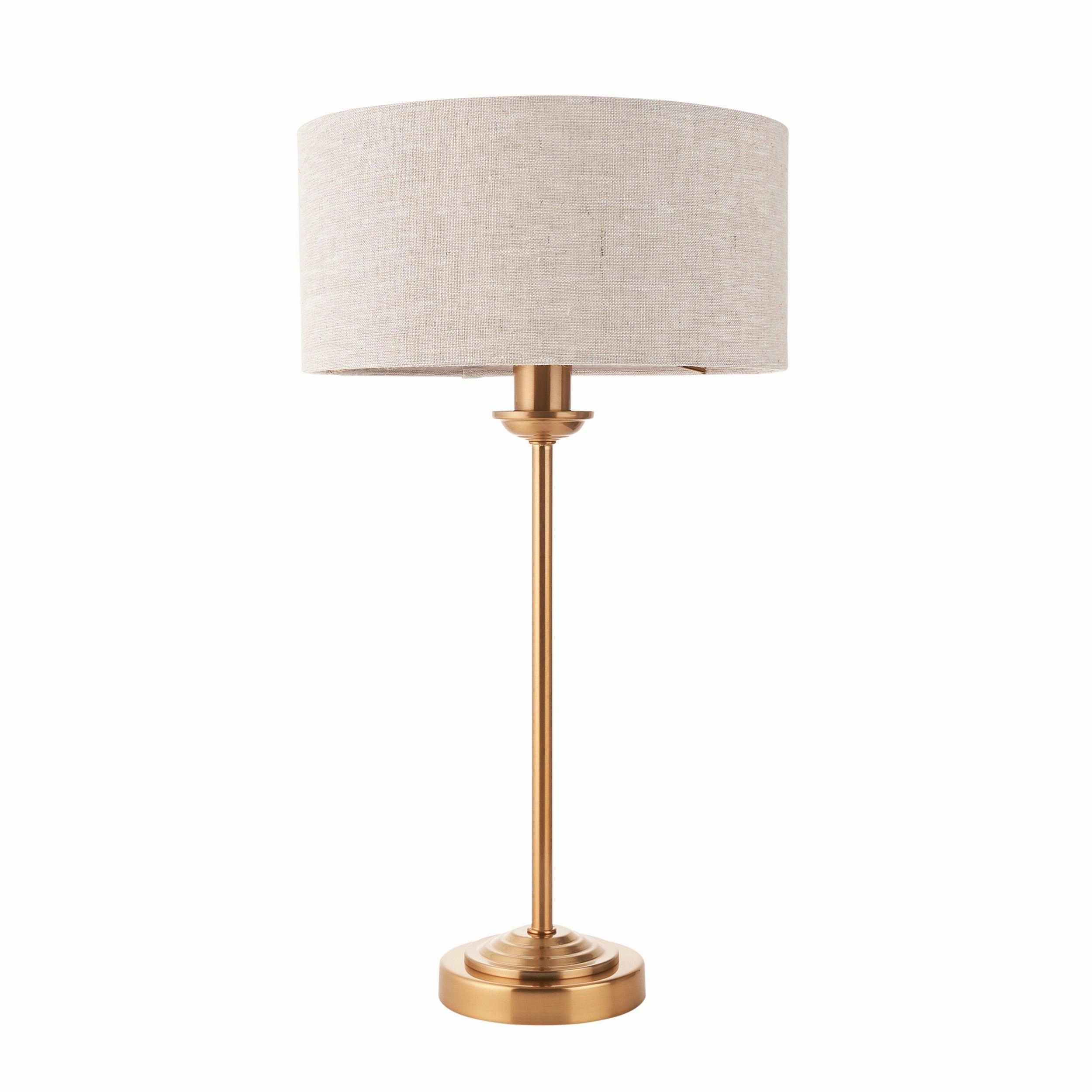Endon Highclere Vintage Brass Table Lamp - Natural Shade