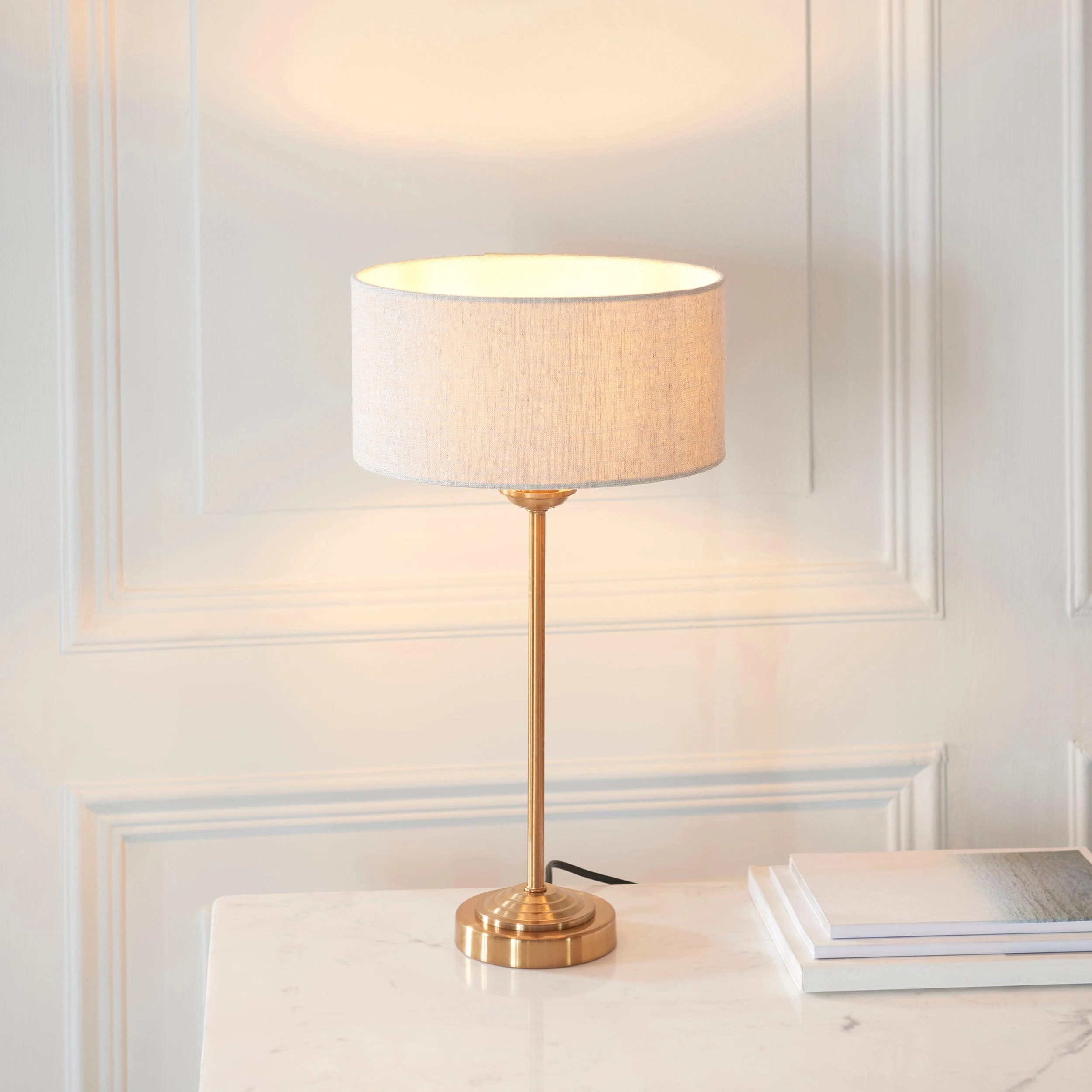 Endon Highclere Vintage Brass Table Lamp - Natural Shade