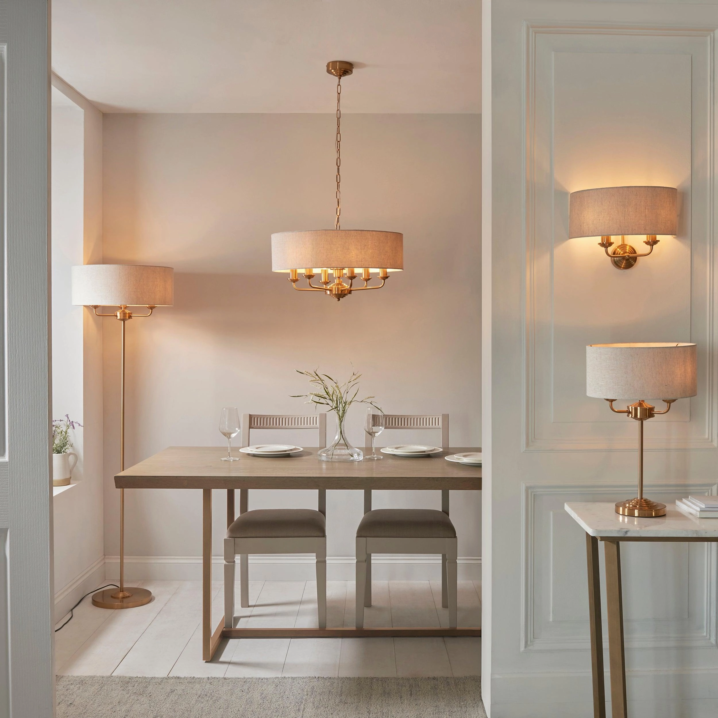 Endon Highclere Vintage Brass Table Lamp - Natural Shade