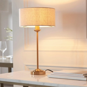 Endon Highclere Vintage Brass Table Lamp - Natural Shade energy-saving LED light