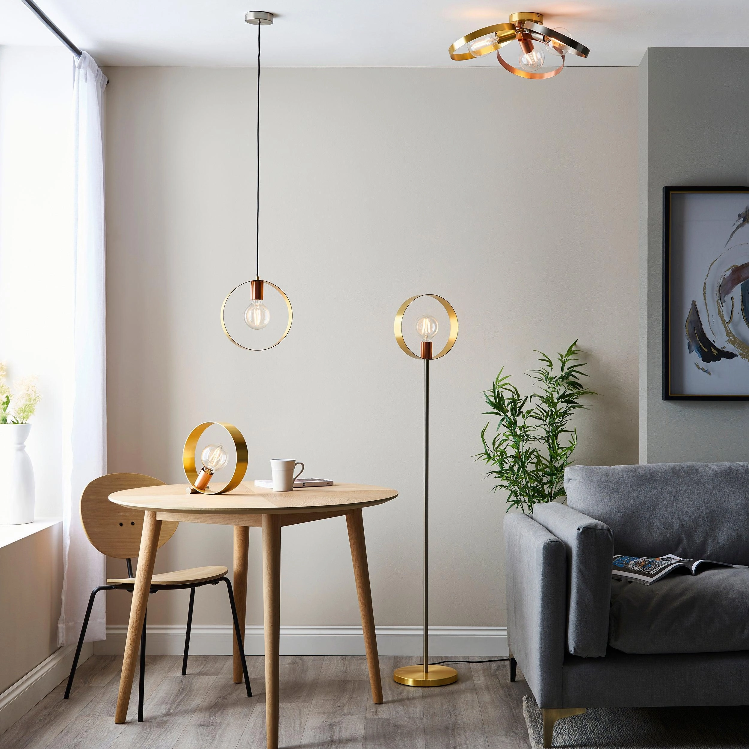 Endon Hoop 1 Light Brass Finish Pendant Ceiling Light