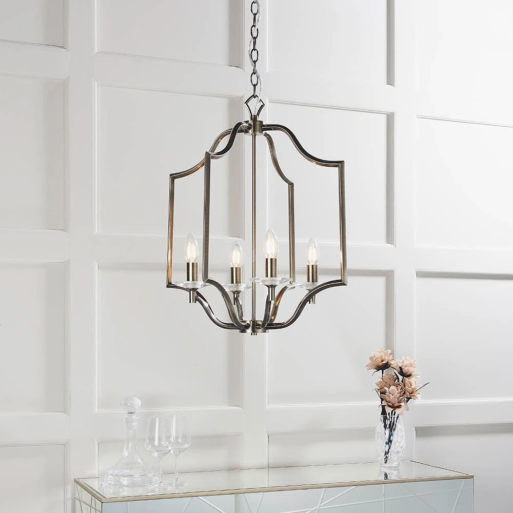Endon Lainey 4 Light Antique Brass Ceiling Pendant