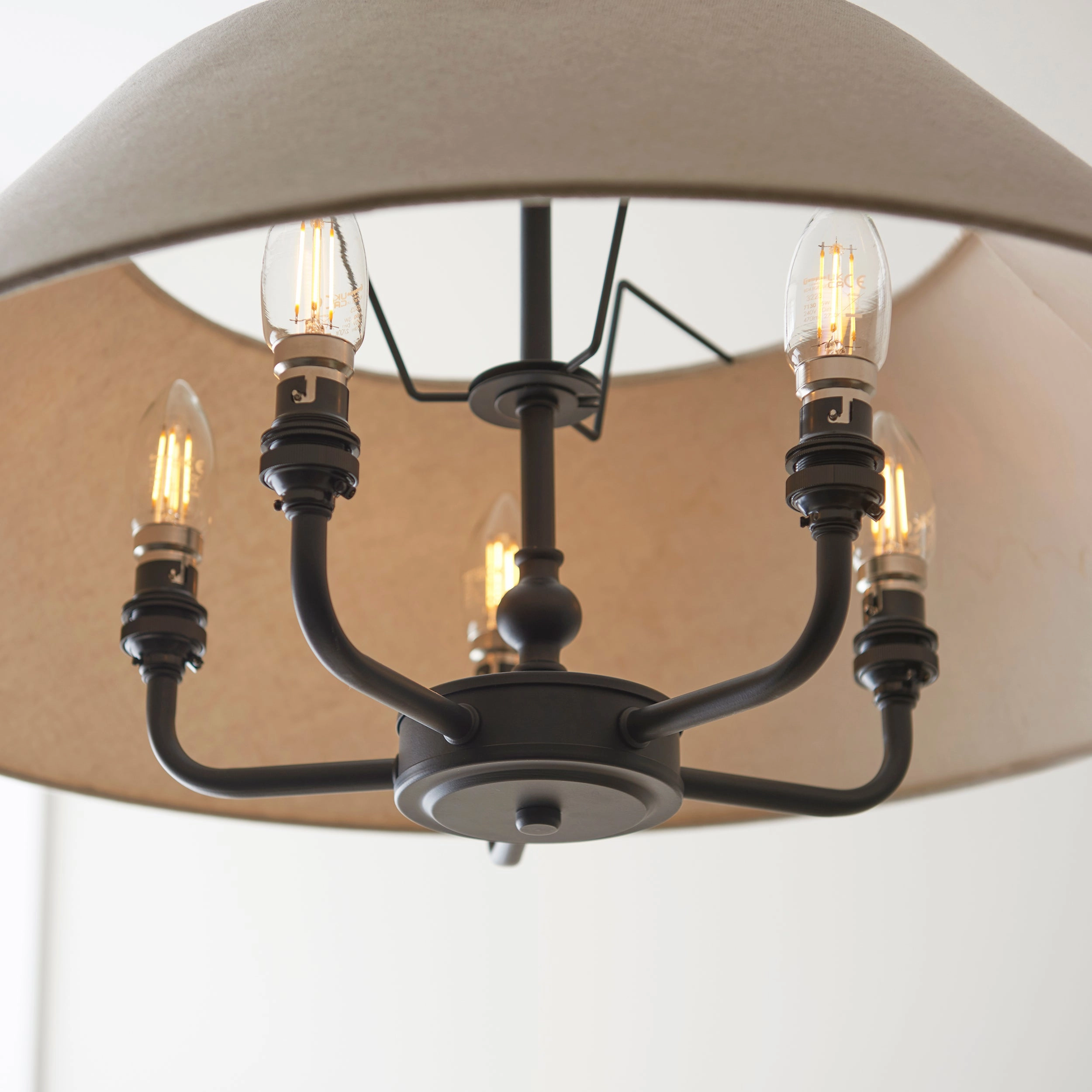 Endon Lille Antique Black 5 Light Pendant - Linen Shade
