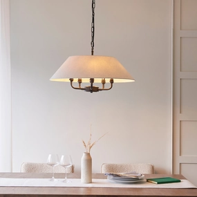 Endon Lille Antique Black 5 Light Pendant - Linen Shade soft glow ceiling light