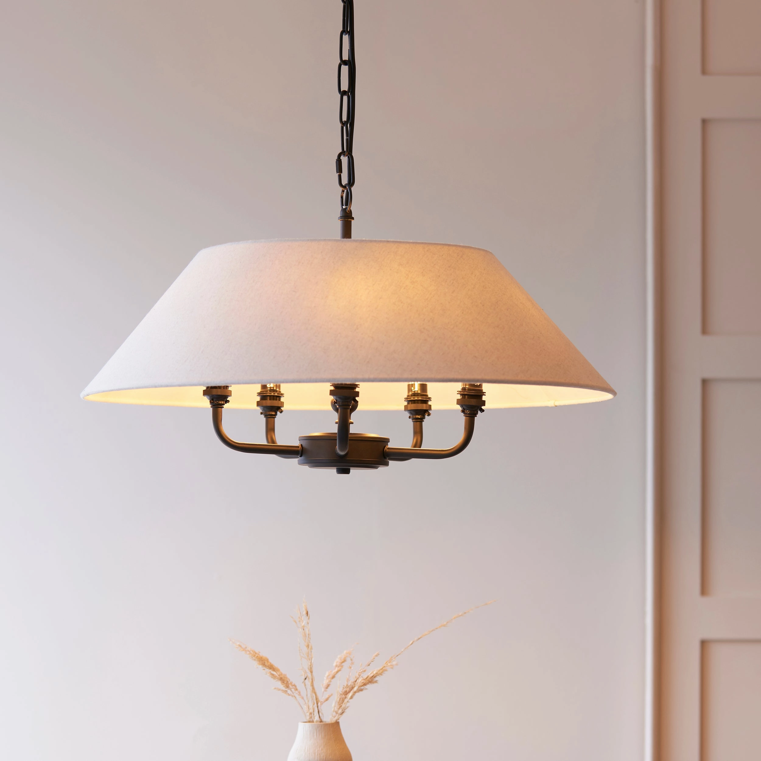 Endon Lille Antique Black 5 Light Pendant - Linen Shade