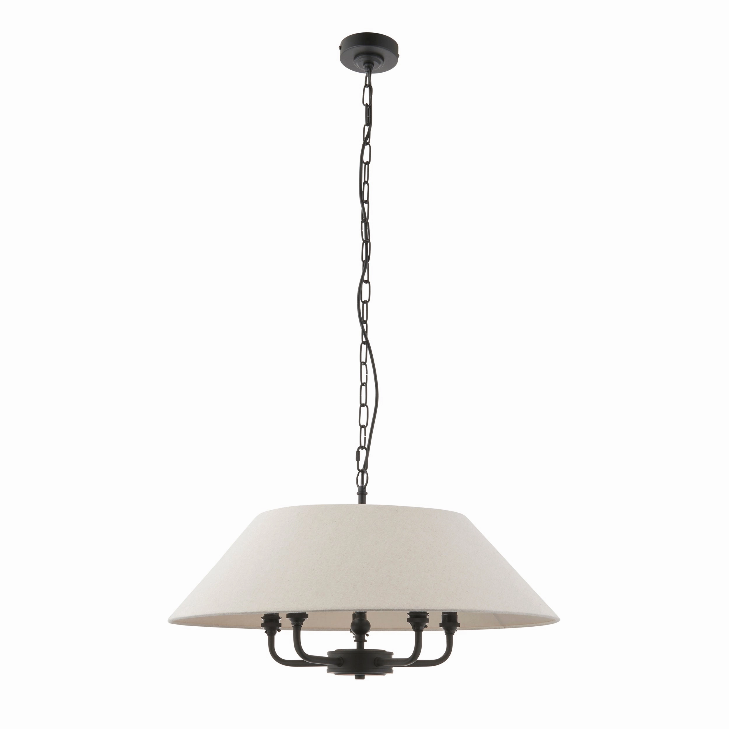 Endon Lille Antique Black 5 Light Pendant - Linen Shade