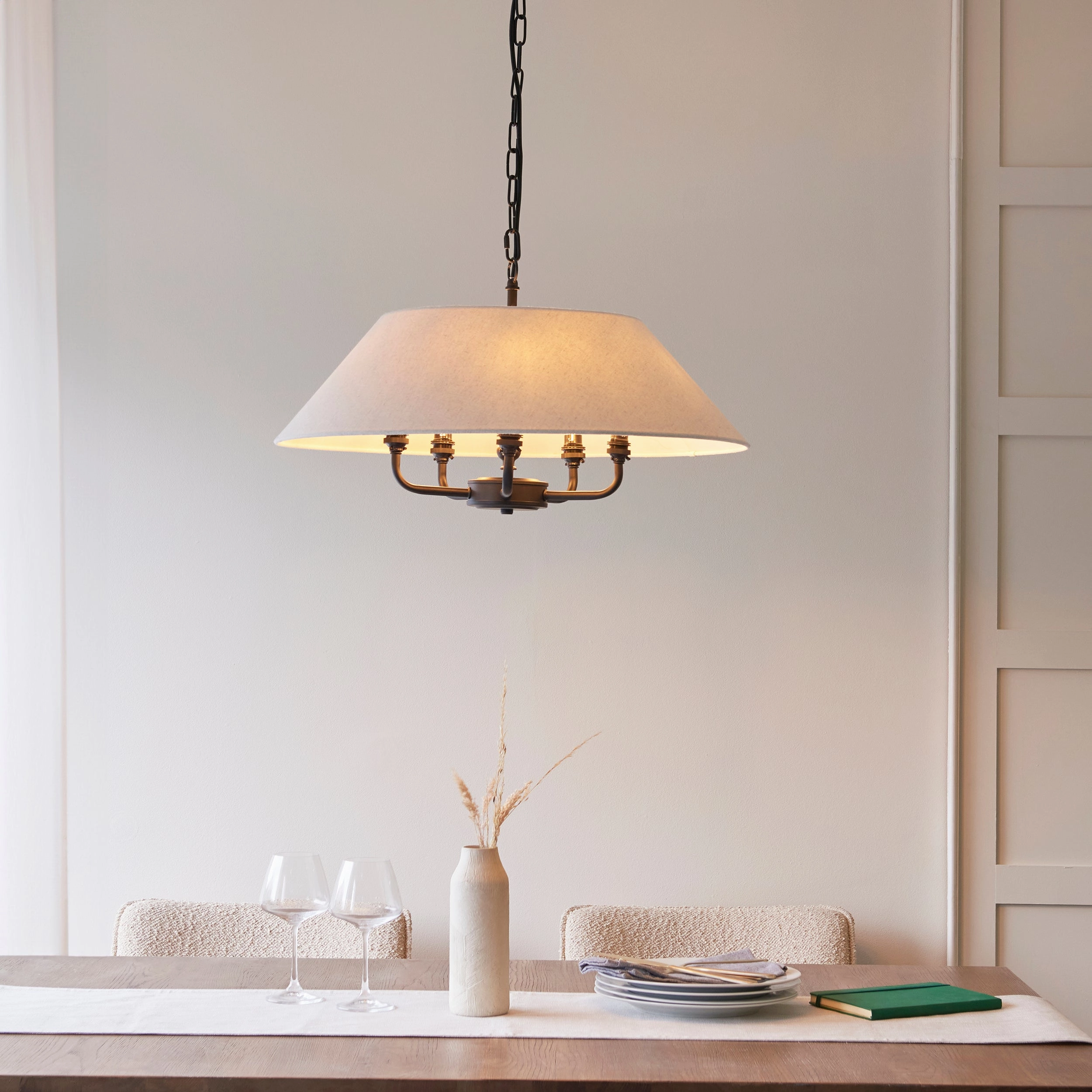 Endon Lille Antique Black 5 Light Pendant - Linen Shade soft glow ceiling light