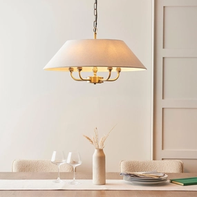 Endon Lille Antique Brass 5 Light Pendant - Linen Shade sleek LED ceiling lamp