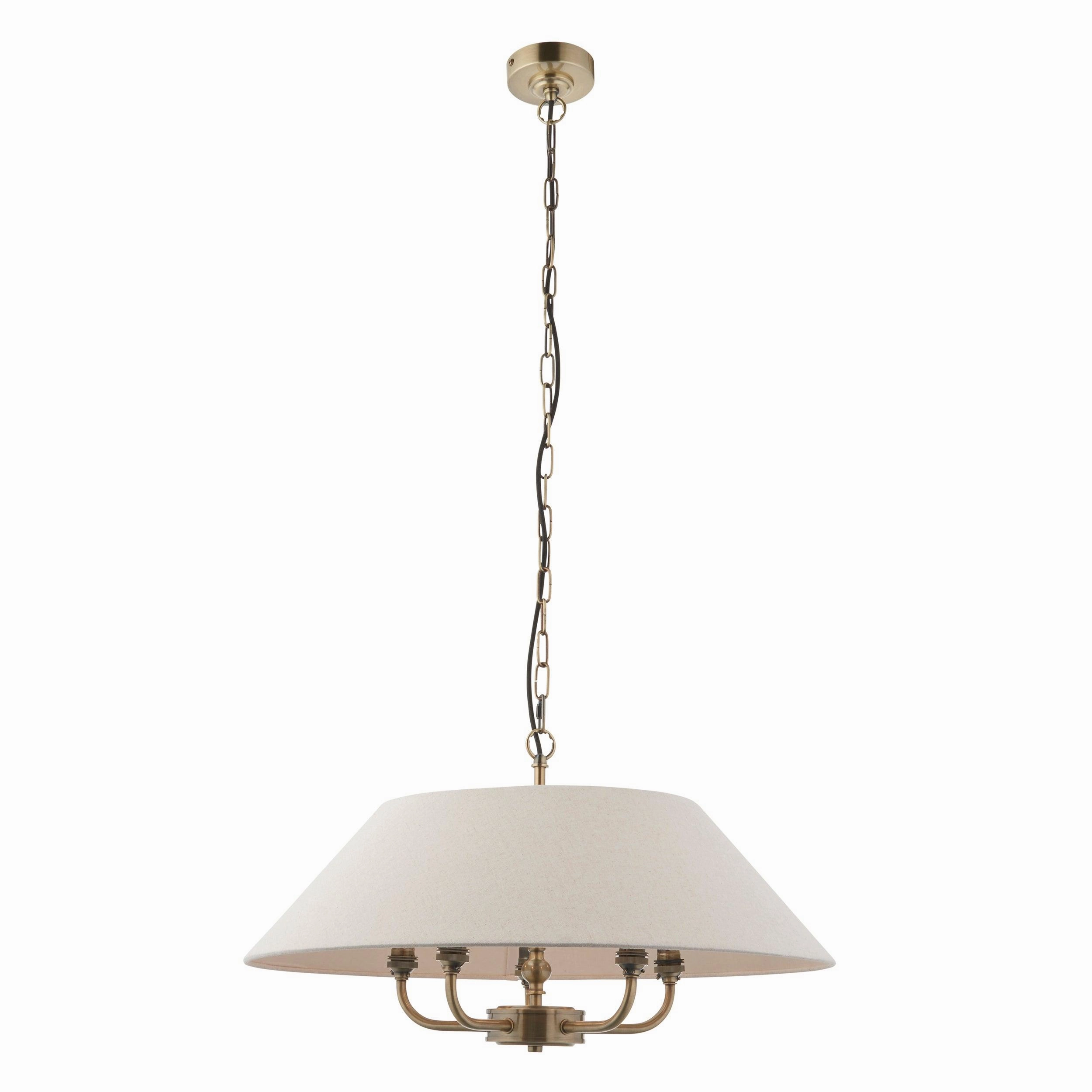 Endon Lille Antique Brass 5 Light Pendant - Linen Shade