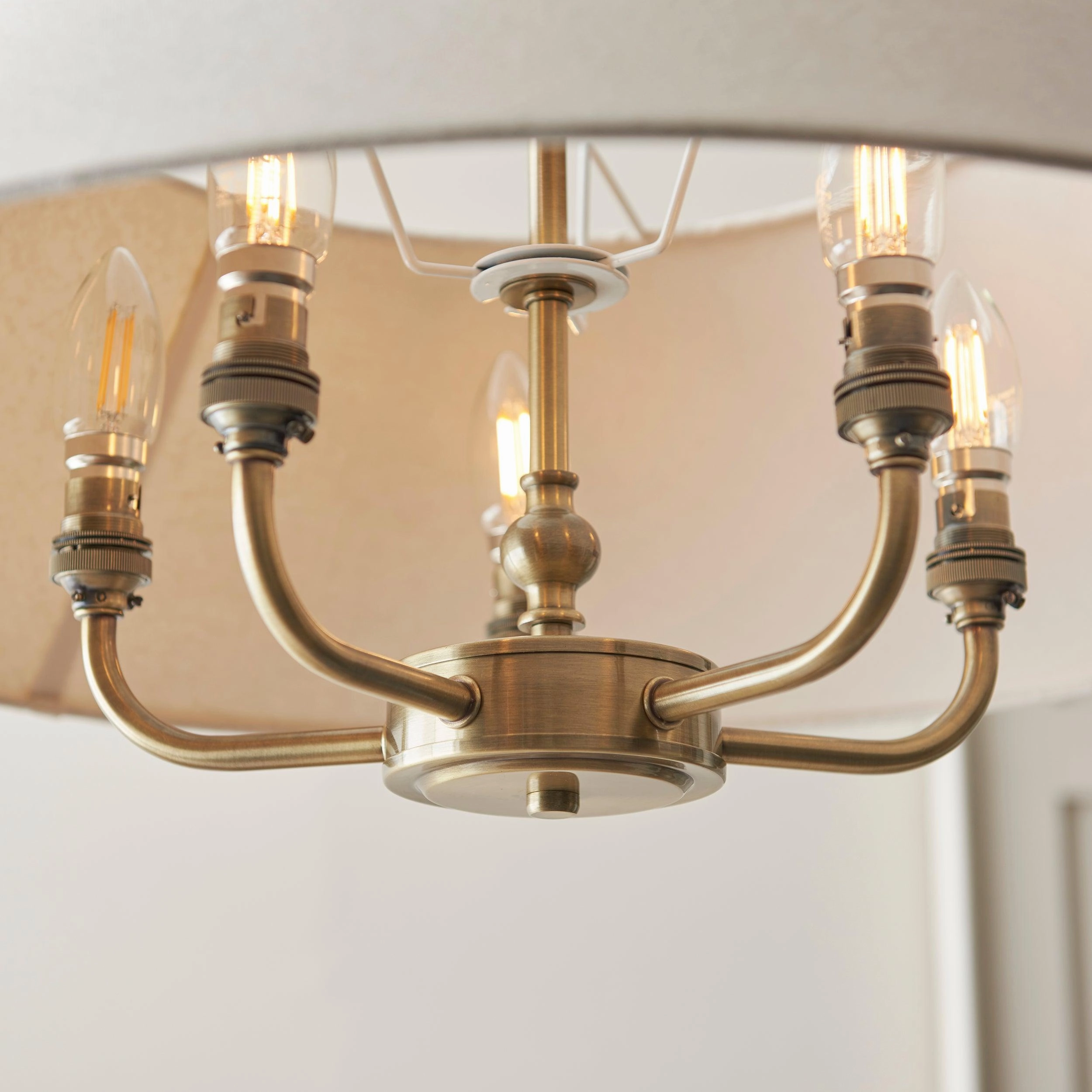 Endon Lille Antique Brass 5 Light Pendant - Linen Shade