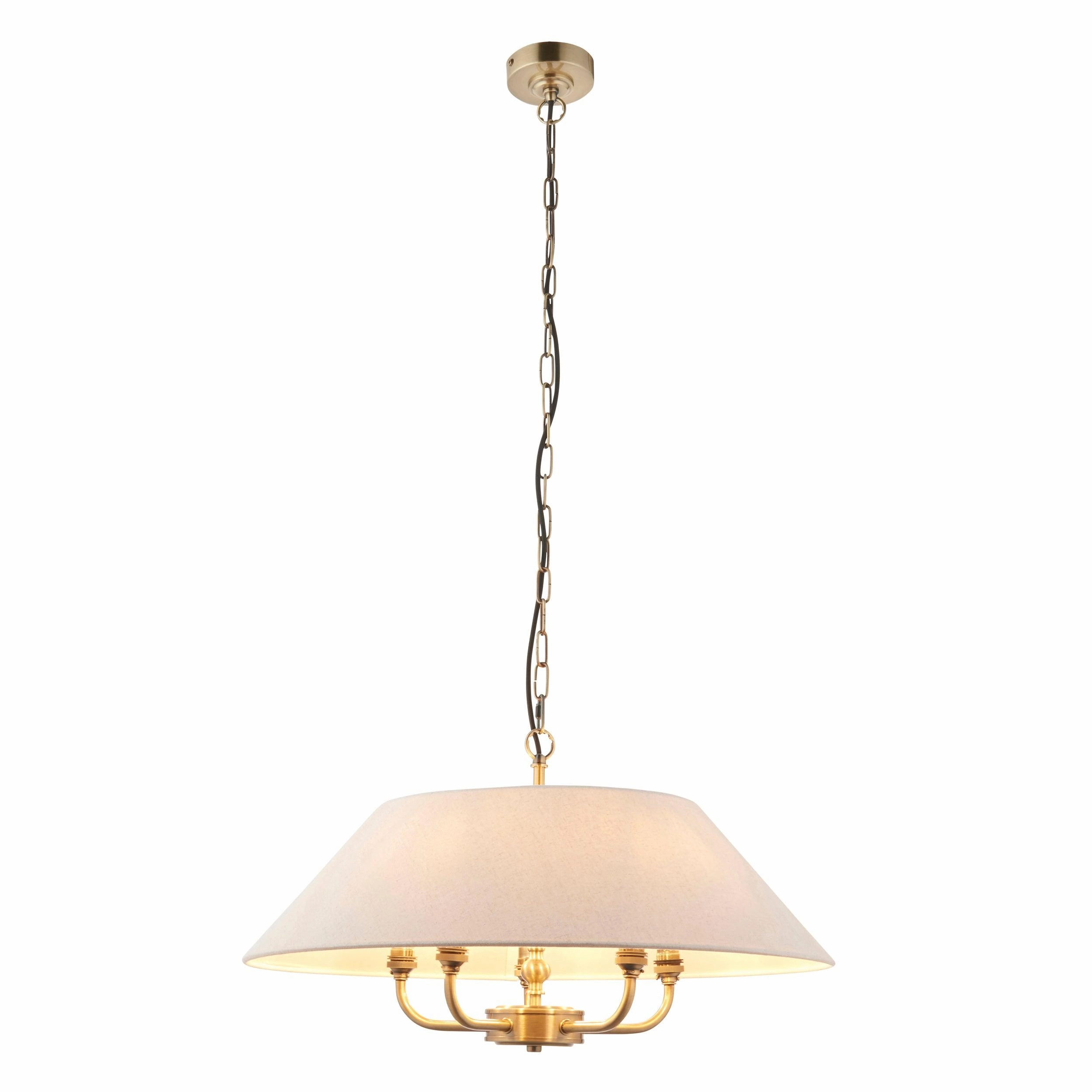 Endon Lille Antique Brass 5 Light Pendant - Linen Shade