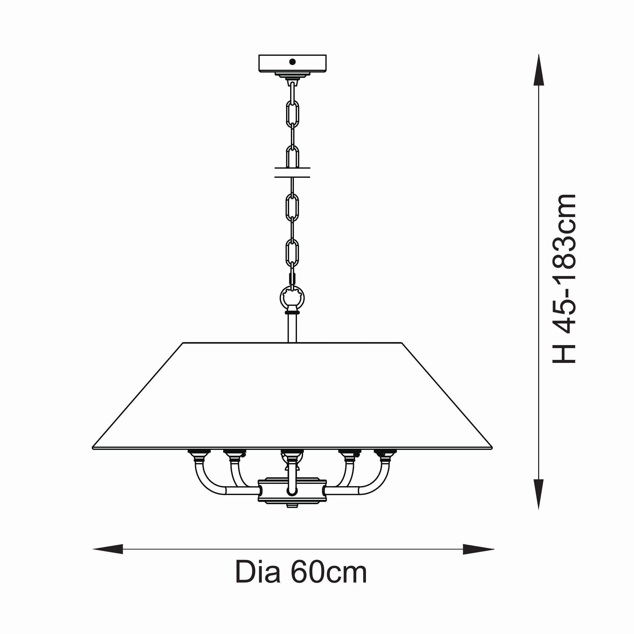 Endon Lille Antique Brass 5 Light Pendant - Linen Shade