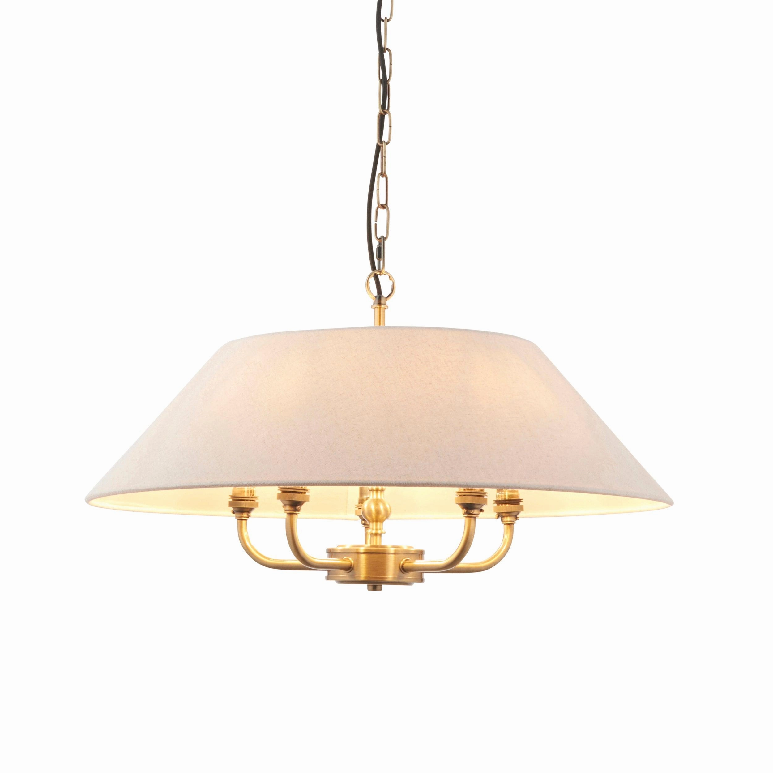 Endon Lille Antique Brass 5 Light Pendant - Linen Shade