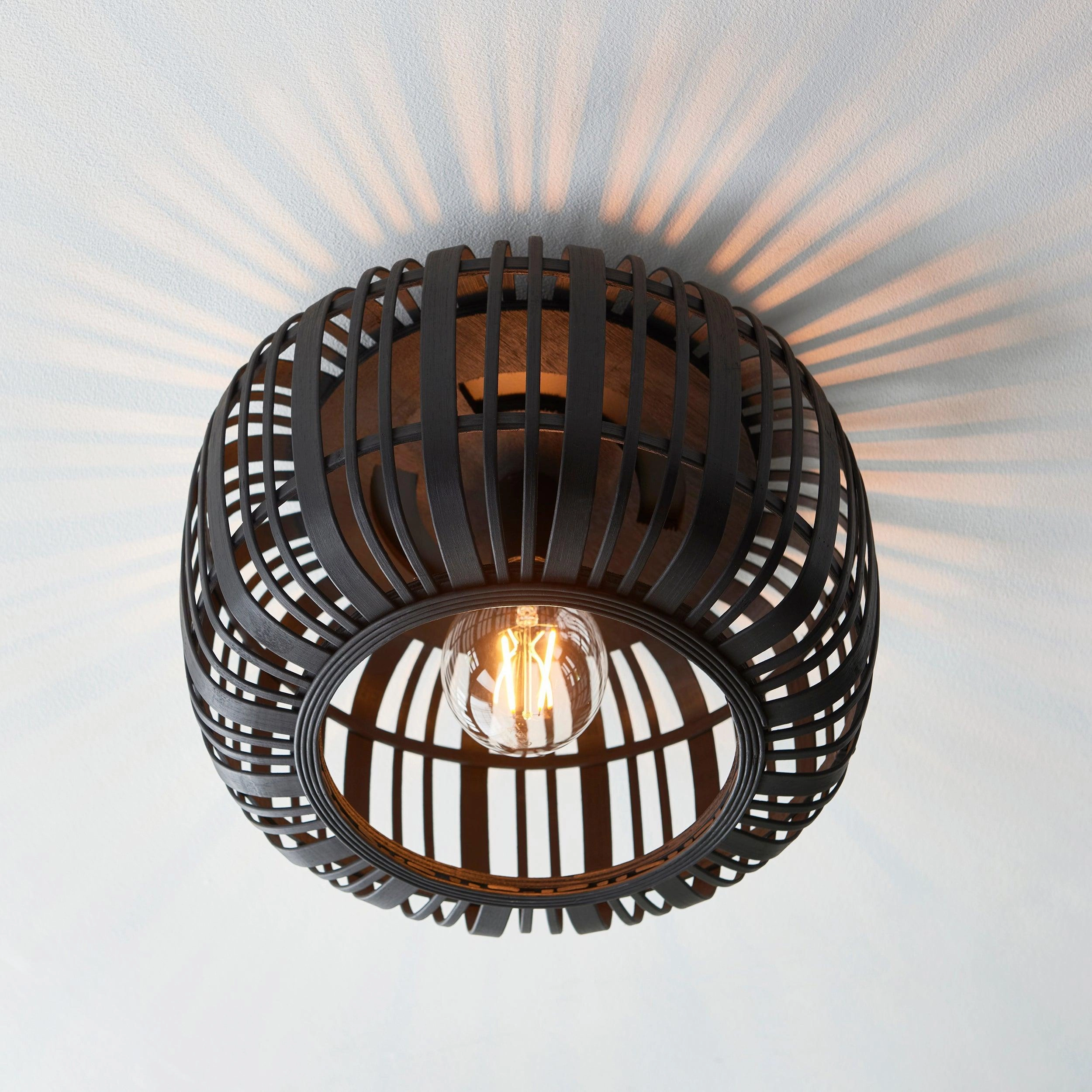 Endon Mathias 1 Light Dark Bamboo Cage Ceiling Flush