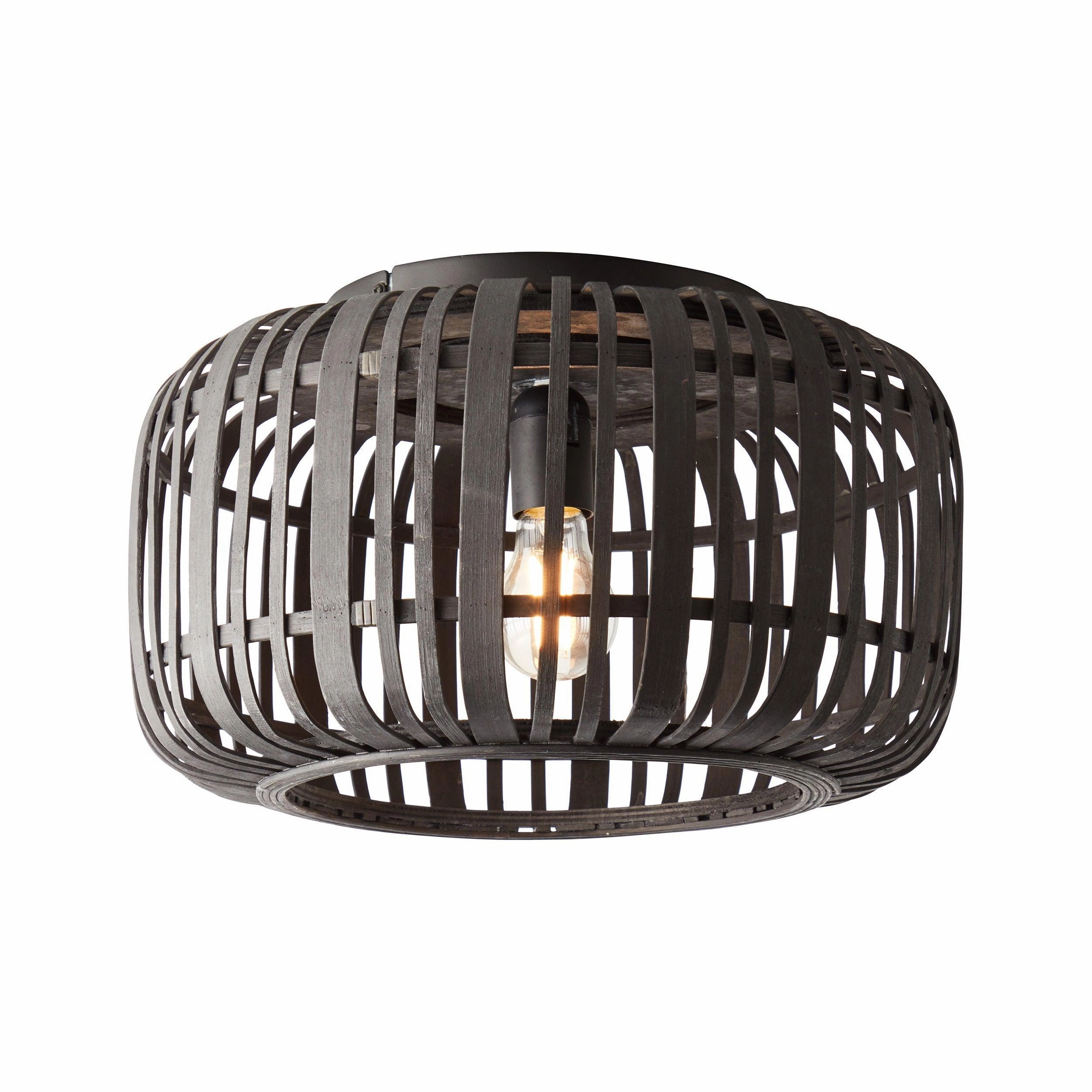 Endon Mathias 1 Light Dark Bamboo Cage Ceiling Flush white ceiling lamp