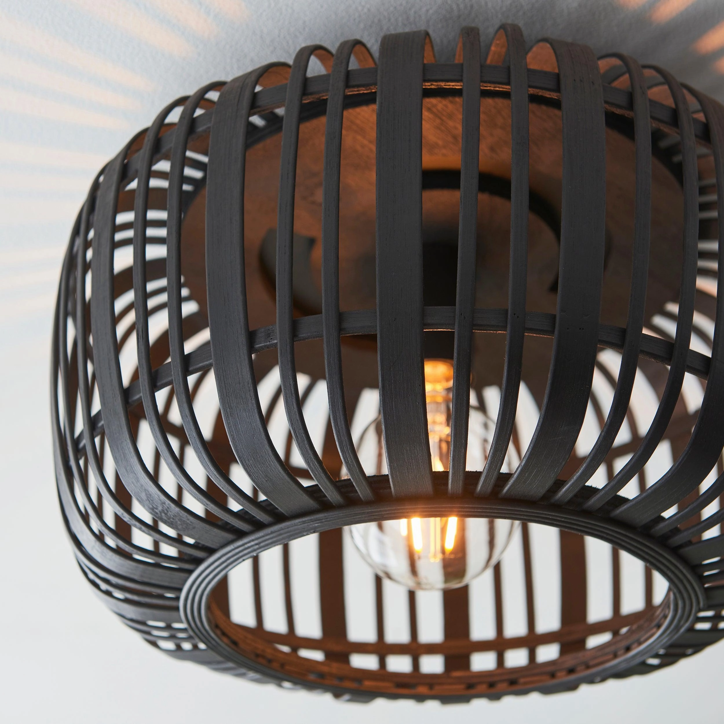 Endon Mathias 1 Light Dark Bamboo Cage Ceiling Flush