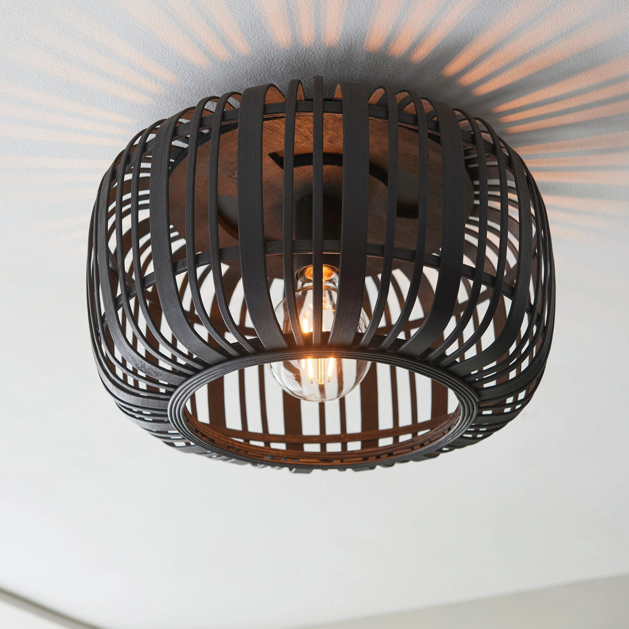 Endon Mathias 1 Light Dark Bamboo Cage Ceiling Flush