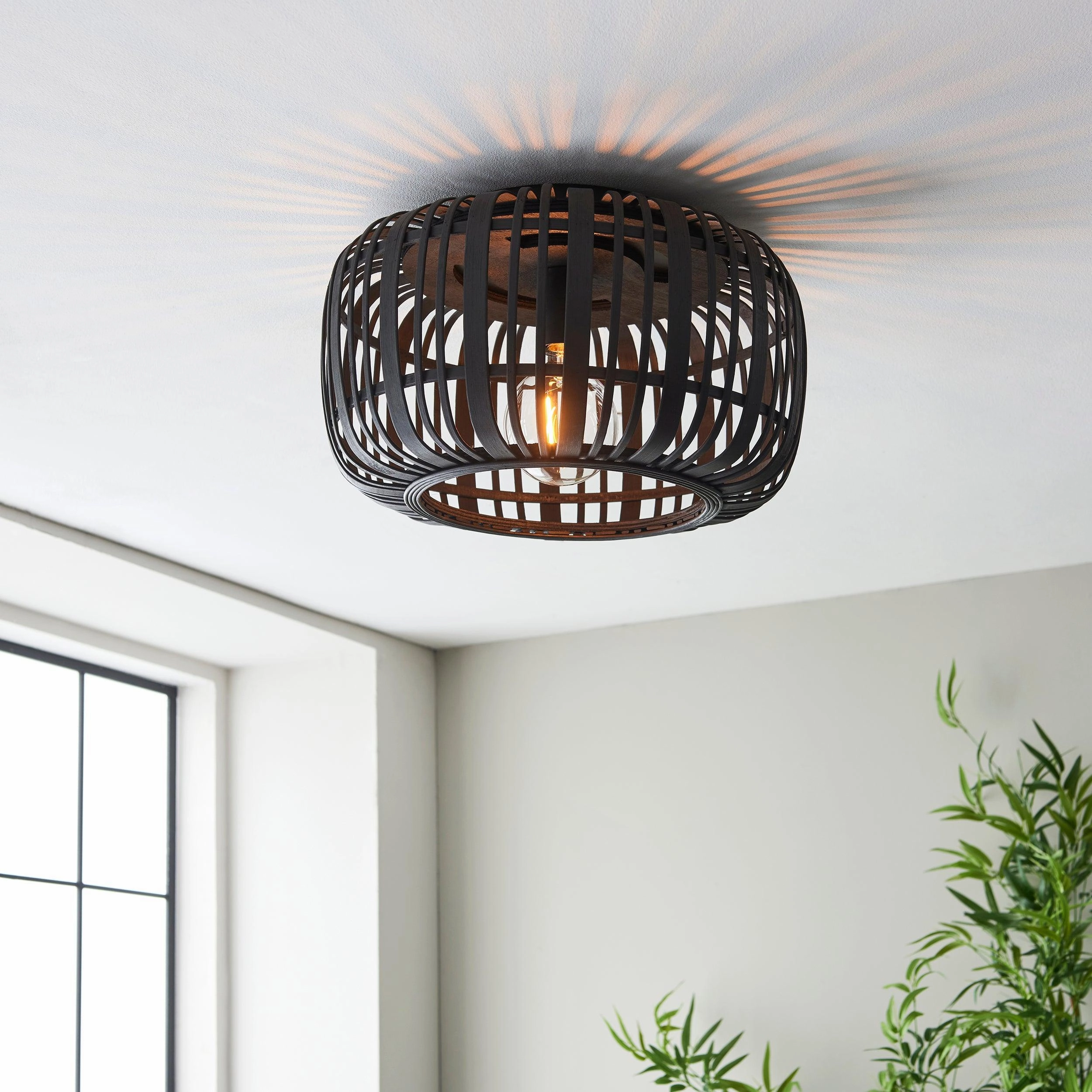 Endon Mathias 1 Light Dark Bamboo Cage Ceiling Flush