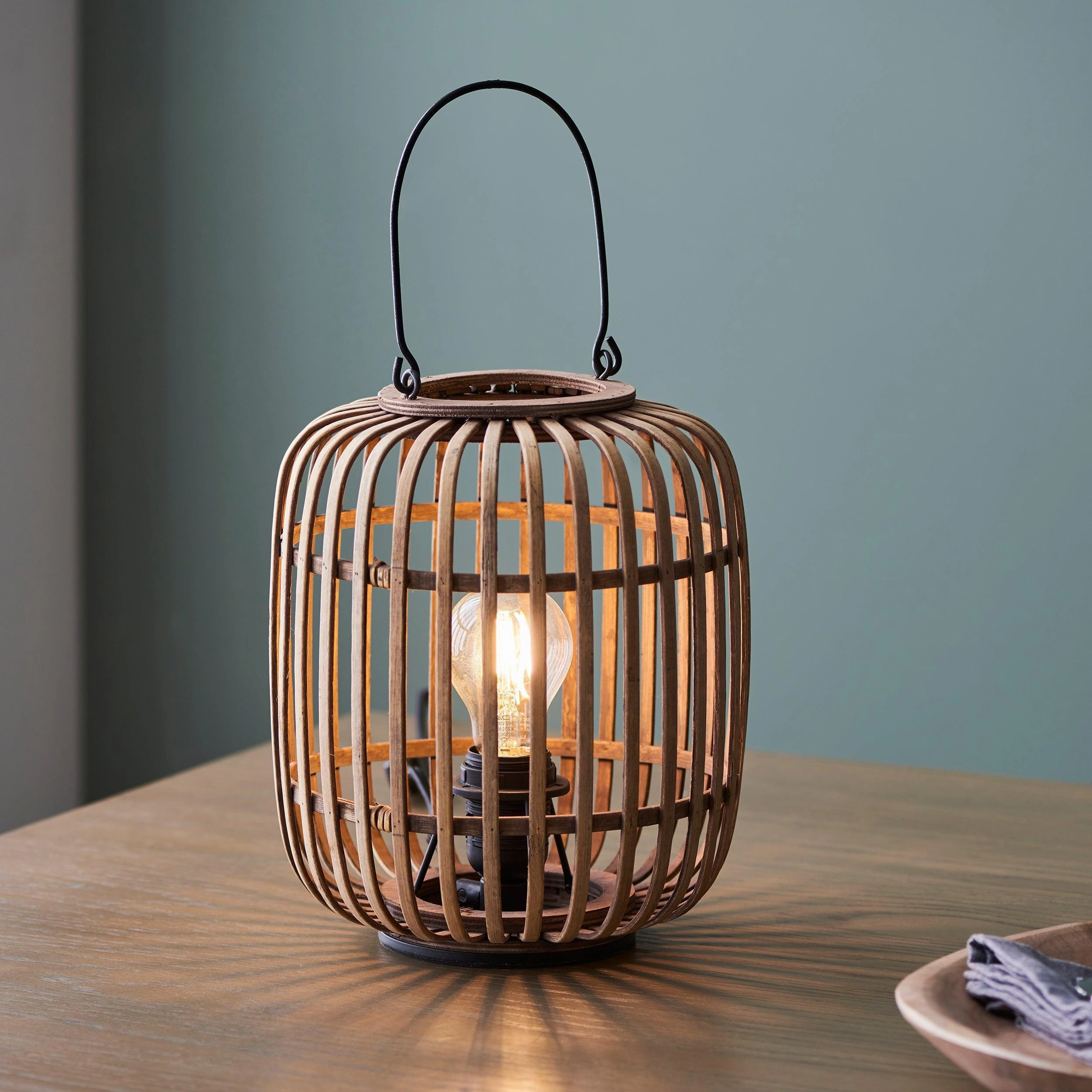 Endon Mathias 1 Light Table Lamp With Light Bamboo Cage