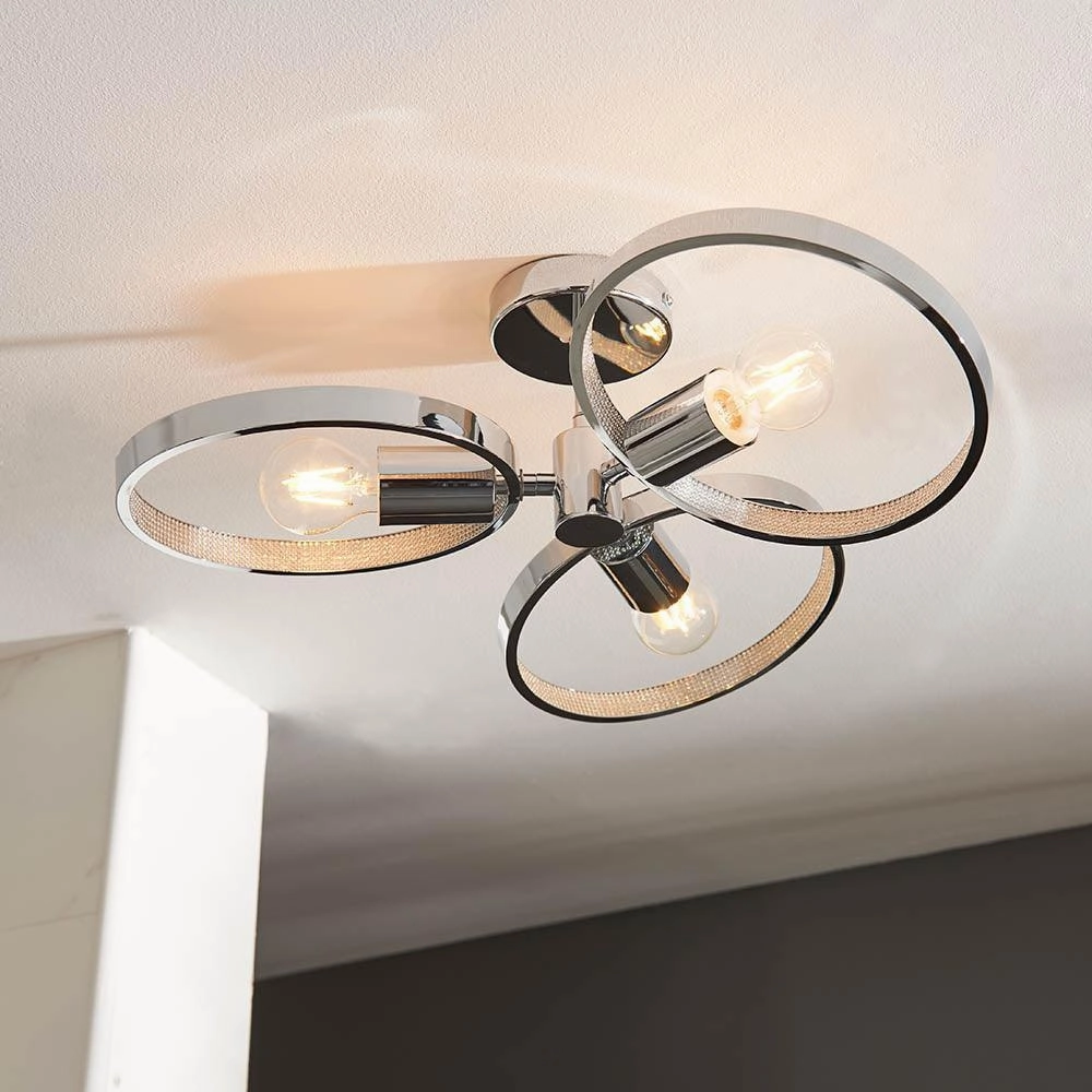 Endon Merola 3 Light Chrome LED Semi Flush Bathroom Light