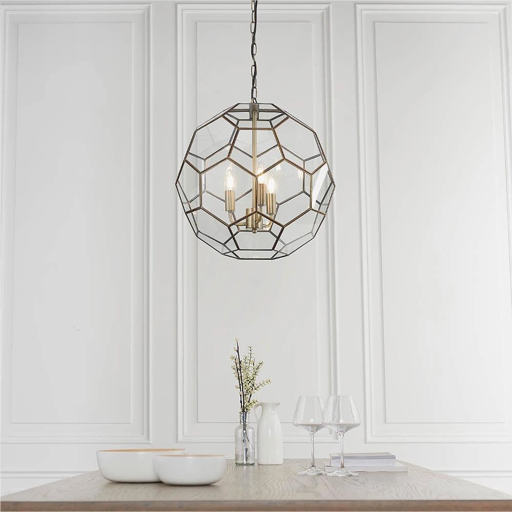 Endon Miele 3 Light Brass & Glass Ceiling Pendant