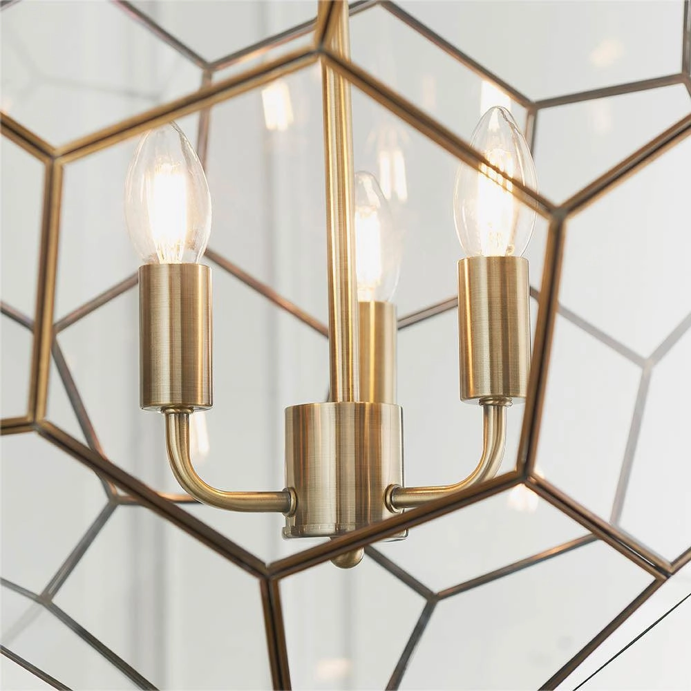 Endon Miele 3 Light Brass & Glass Ceiling Pendant