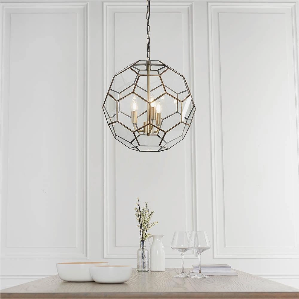 Endon Miele 3 Light Brass & Glass Ceiling Pendant