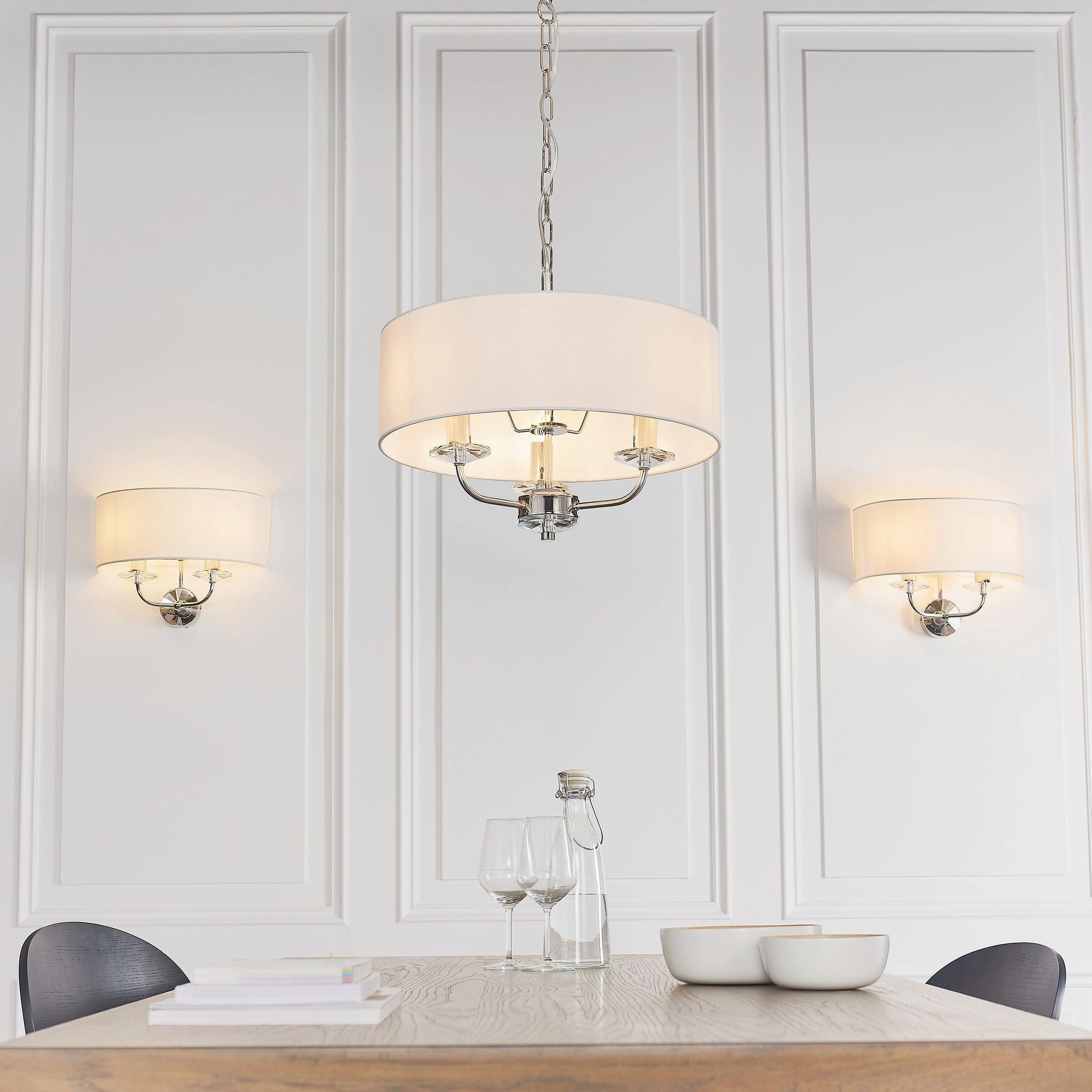 Endon Nixon 3 Light Nickel & Crystal Glass Ceiling Pendant - Open Box