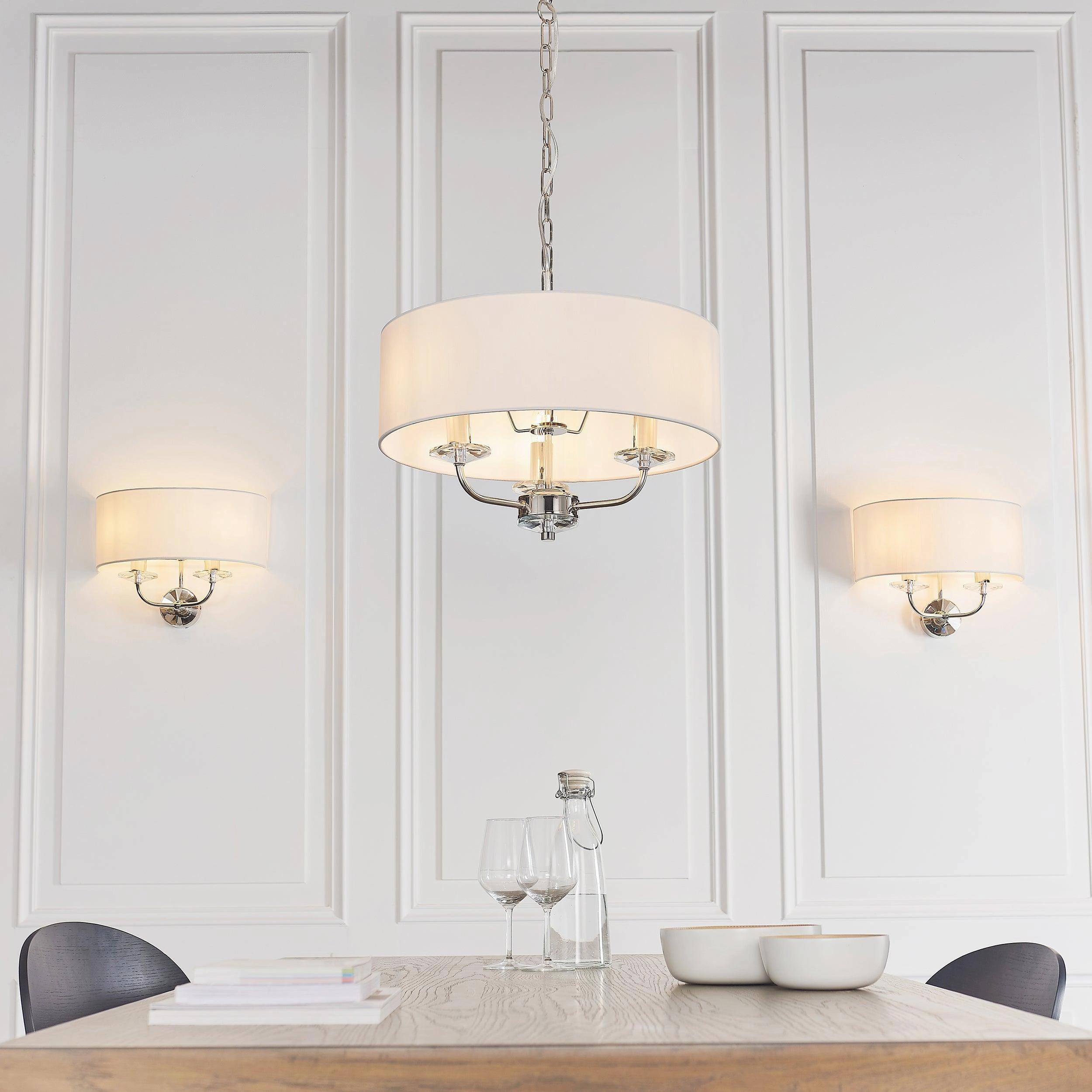 Endon Nixon 3 Light Nickel & Crystal Glass Ceiling Pendant - Open Box