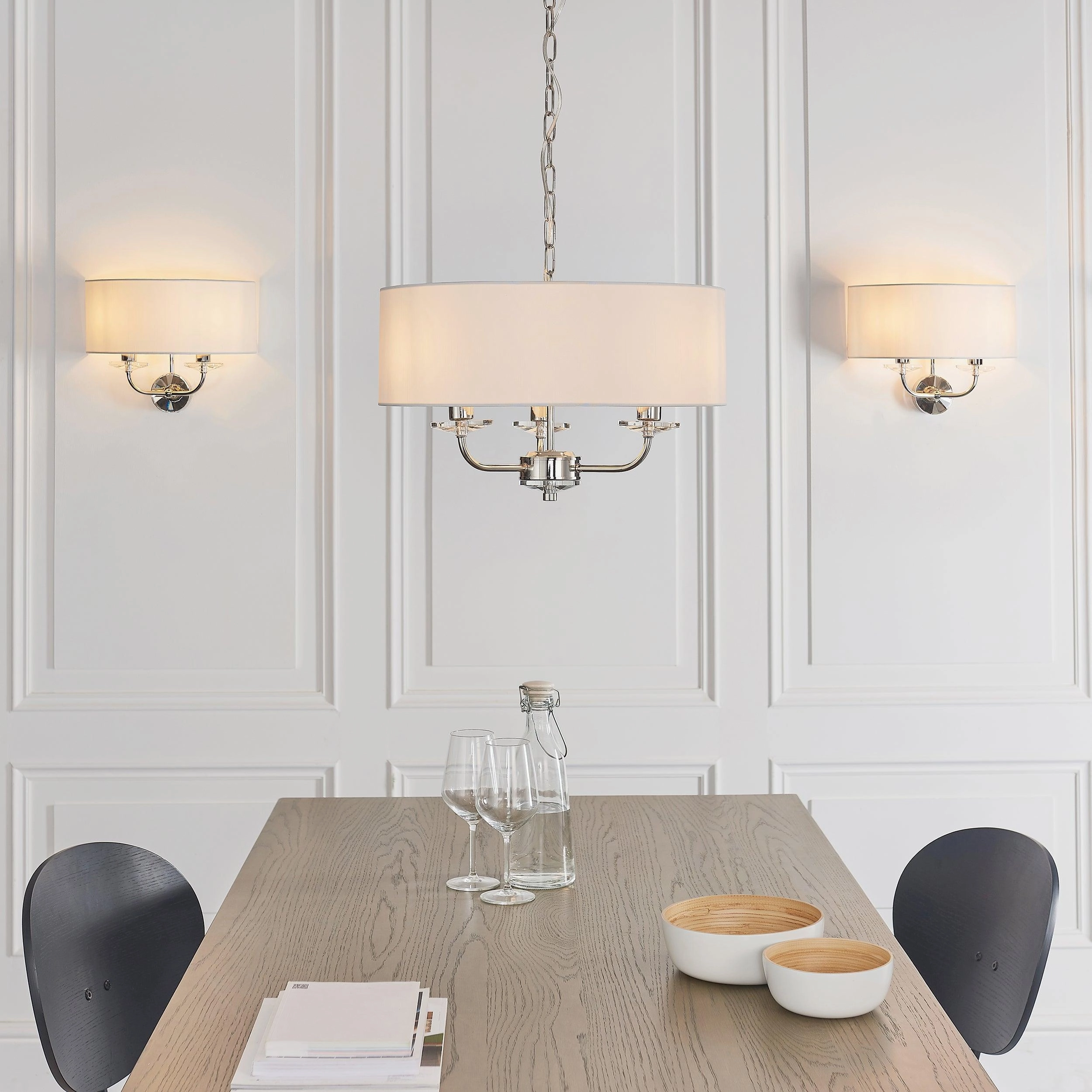 Endon Nixon 3 Light Nickel & Crystal Glass Ceiling Pendant - Open Box