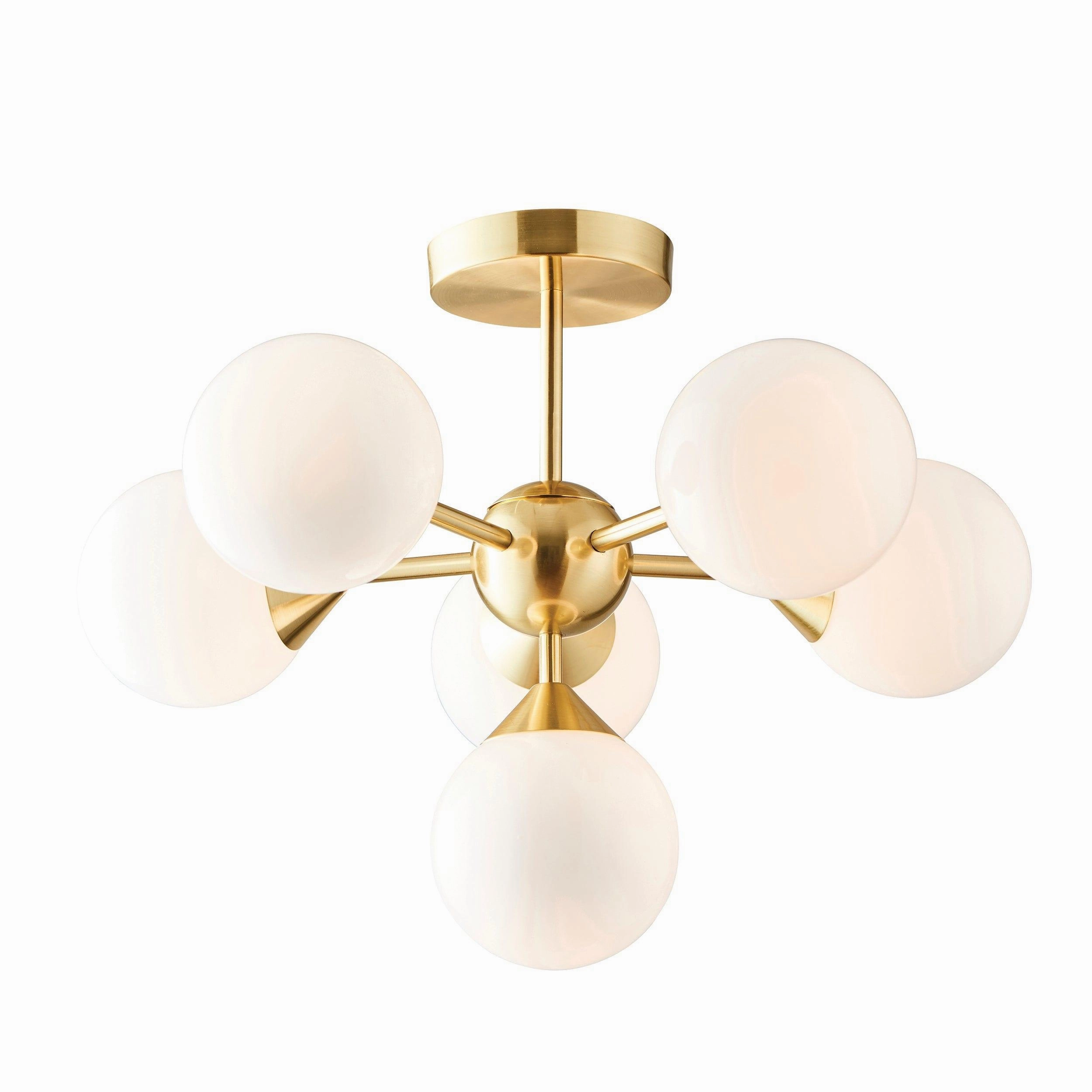 Endon Oscar 6 Light Brass Finish Semi Flush Ceiling Light - Open Box white ceiling lamp
