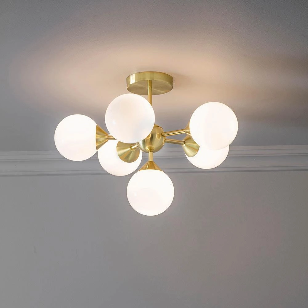 Endon Oscar 6 Light Brass Finish Semi Flush Ceiling Light - Open Box