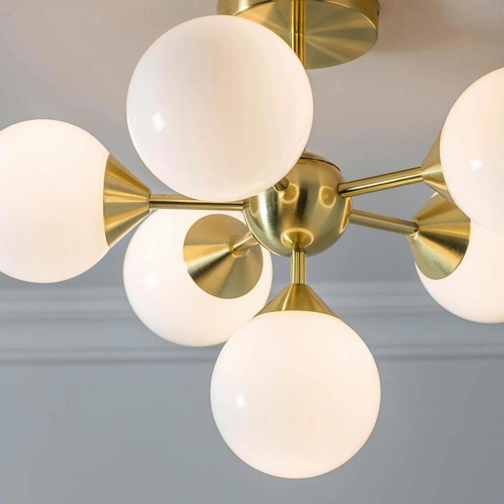 Endon Oscar 6 Light Brass Finish Semi Flush Ceiling Light - Open Box