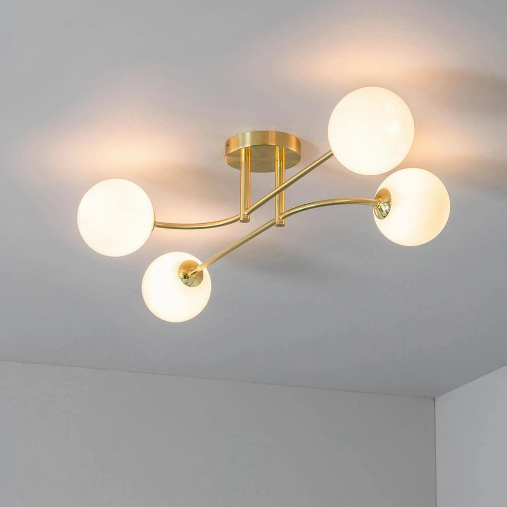 Endon Otto 4 Light Semi Flush Brushed Brass Ceiling Light - Open Box
