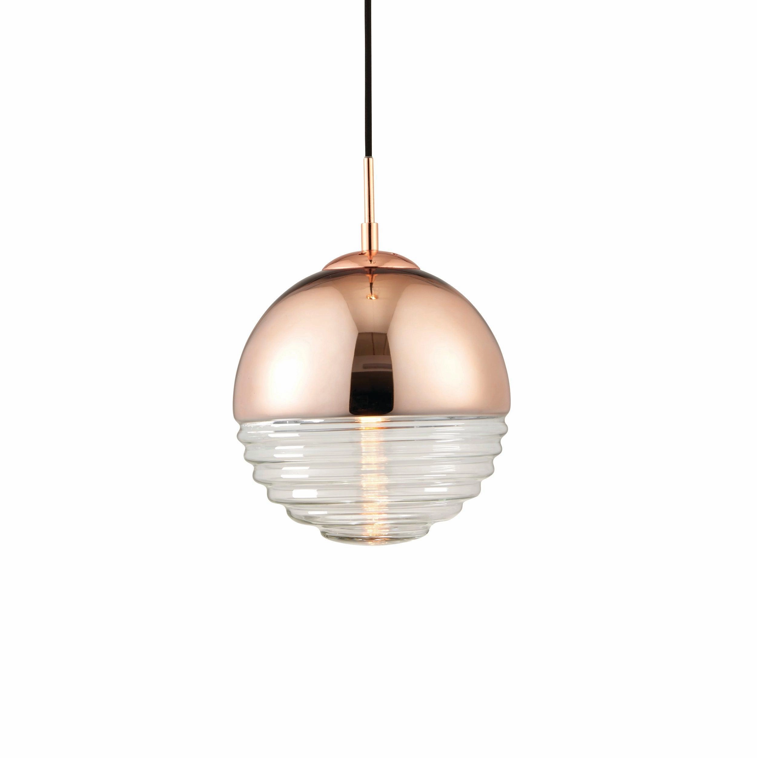 Endon Paloma 1 Light Ceiling Pendant - Copper & Ribbed Glass