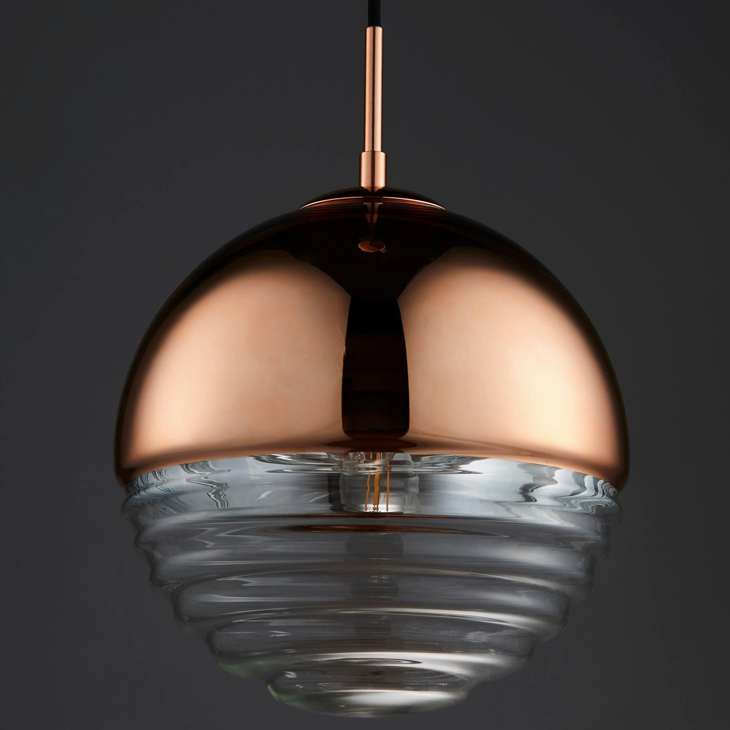 Endon Paloma 1 Light Ceiling Pendant - Copper & Ribbed Glass
